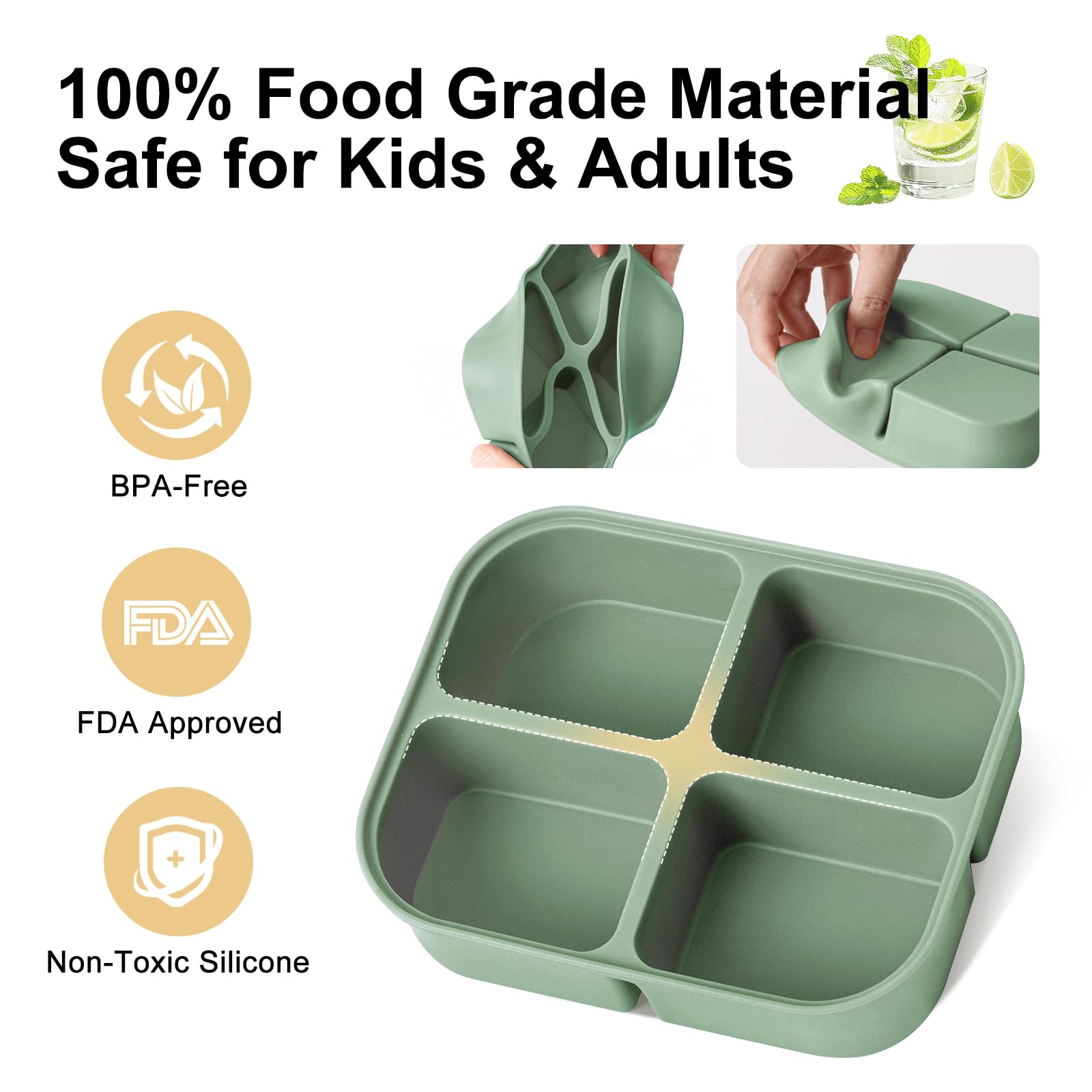 Nbyouw Ice Cube Tray 2 Pack – Stackable Large Silicone Ice Cube Freezer Molds & Easy Release Square Ice Cube Maker with Removable Lid BPA Free for Cocktail,Whiskey，Soup Baby Food
