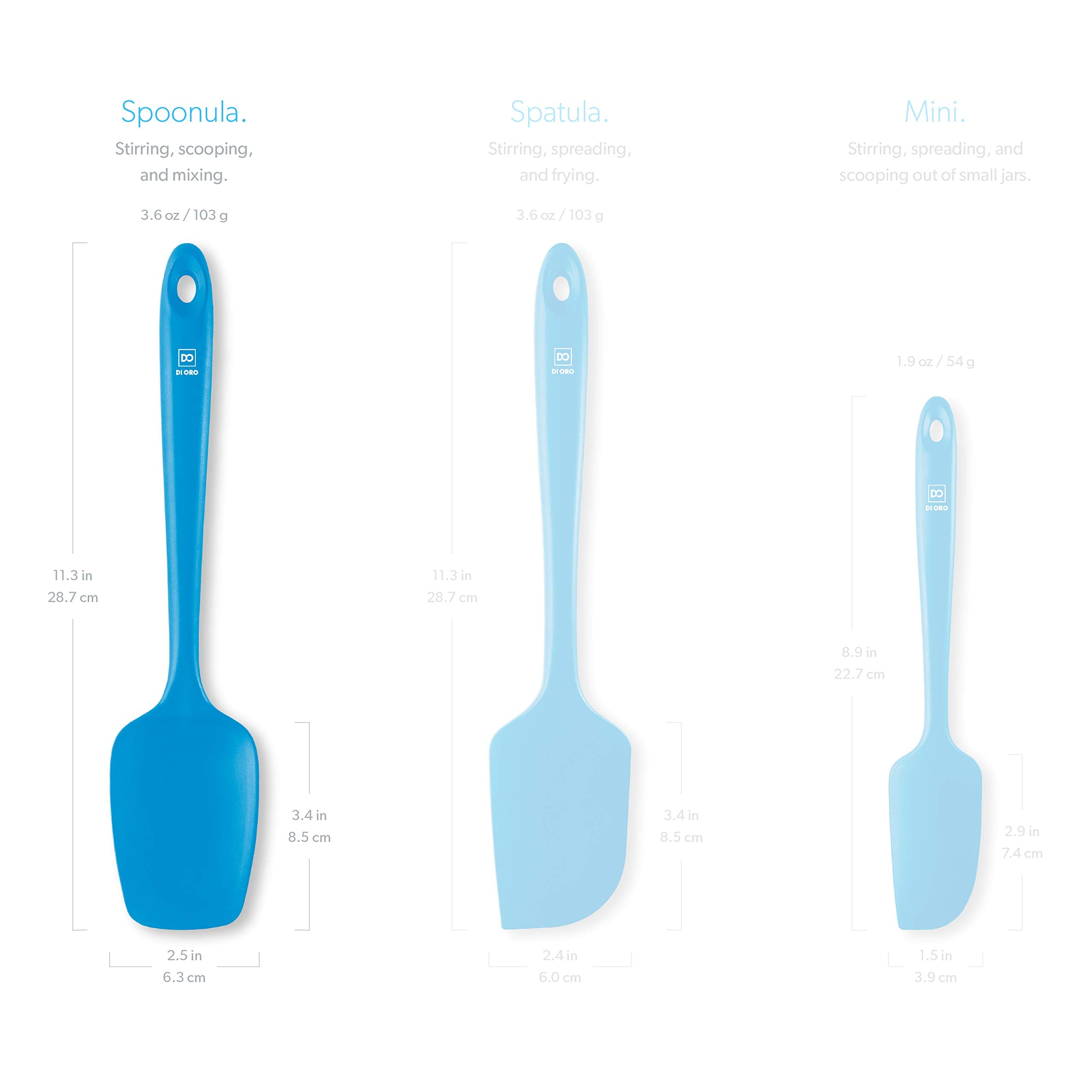 DI ORO Silicone Spoonula - Spoon Spatula, 600F Heat Resistant, Blue