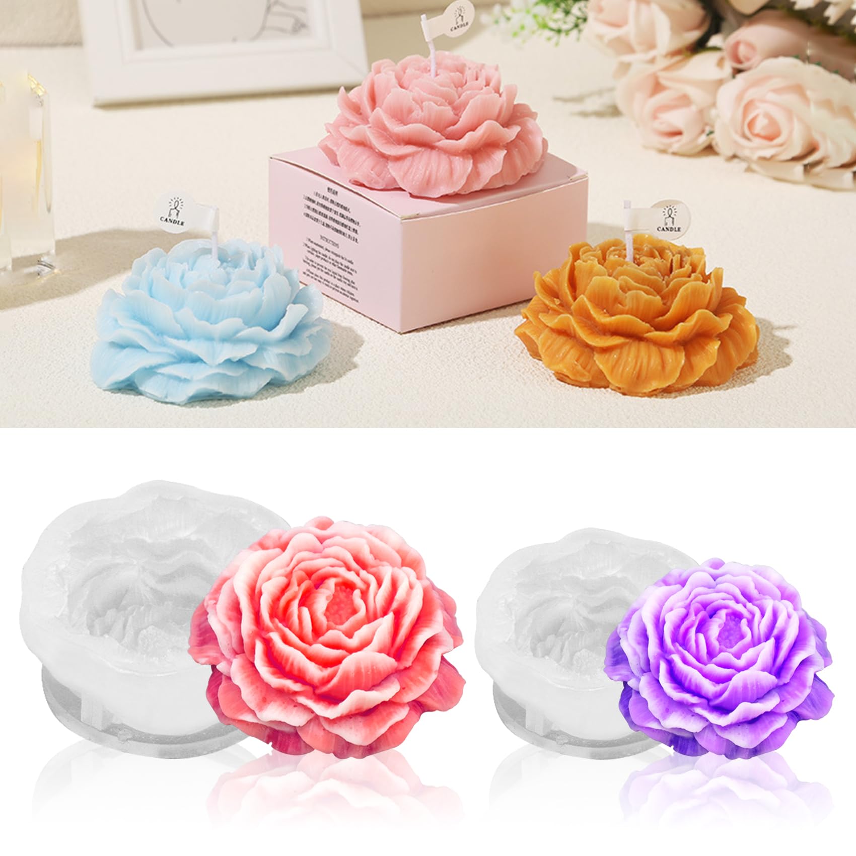 MGLIFEUL 2PCS 3D Flower Candle Making Molds Moldes de Silicona para Velas