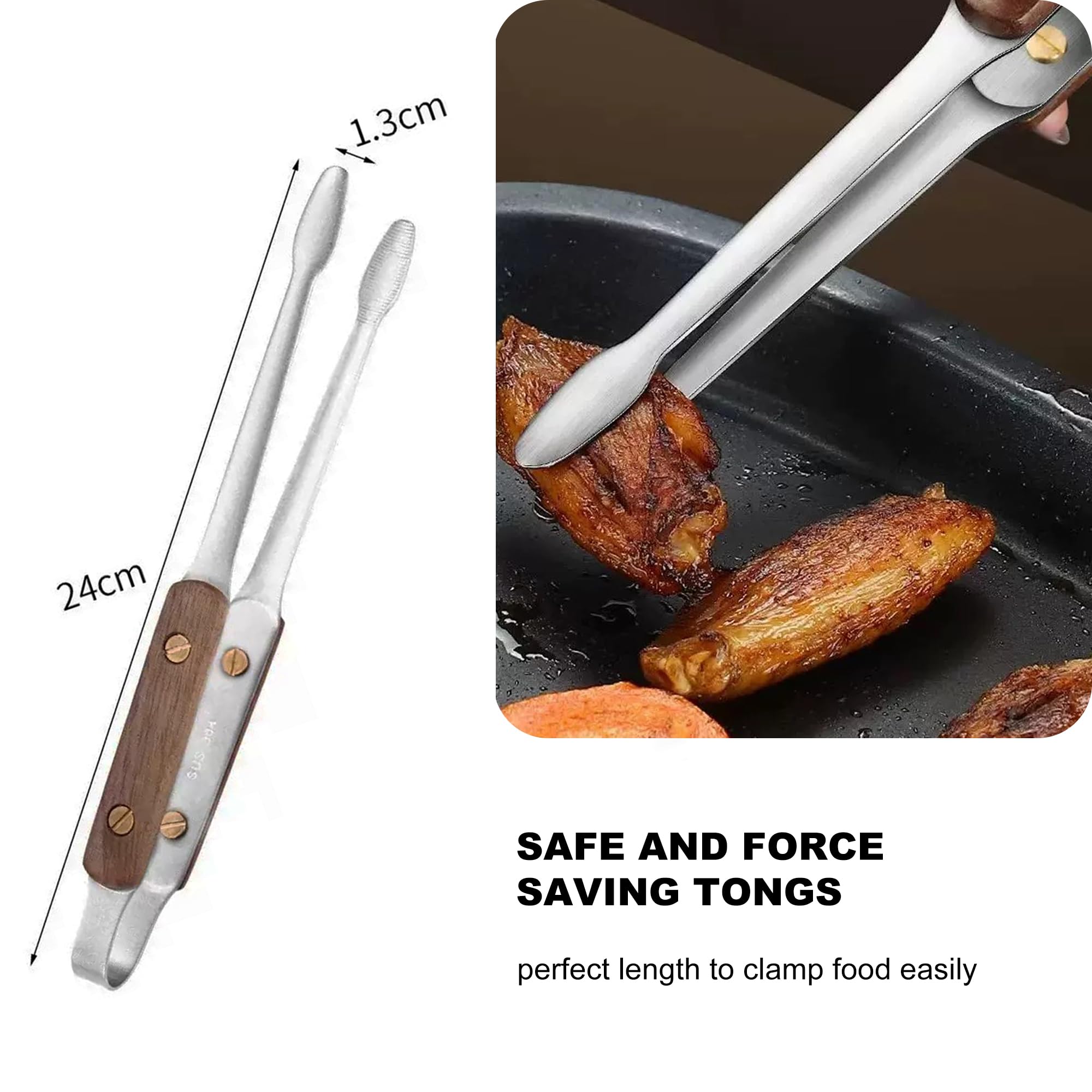 Longjet Kitchen Tongs Metal Tweezers for Cooking - Reptile Feeding Tongs for Gecko, Bearded Dragon, Snake - Long Forceps for Aquarium Plant (Silvery Walnut-9.5"/1Pcs)