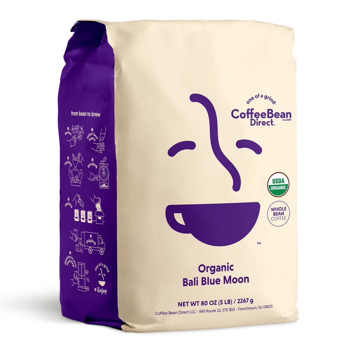 Coffee Bean Direct Tanzanian Peaberry, Whole Bean, 5lb Bag