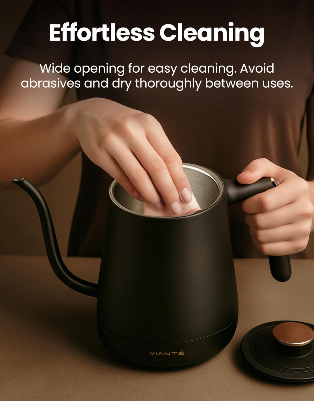 Viante Electric Gooseneck Kettle 0.8L, Pour Over Coffee & Tea, Temp Control
