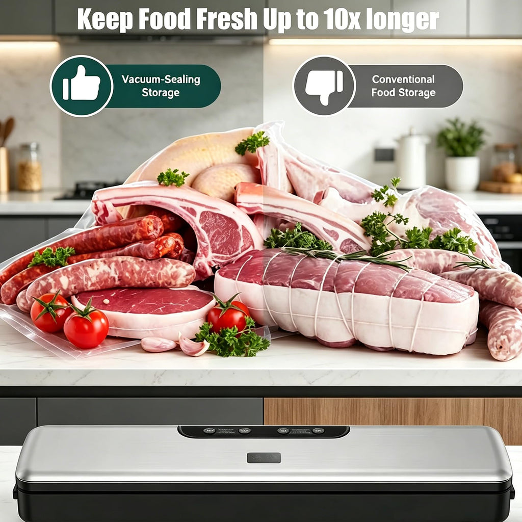 Compact Food Saver Vacuum Sealer Machine 100 Times Consecutive Works | 5mm Sealing Wire | 5 Food Modes | Portable Dry&Moist Multi-Functional Storage with 10 Vacuum Seal Bags