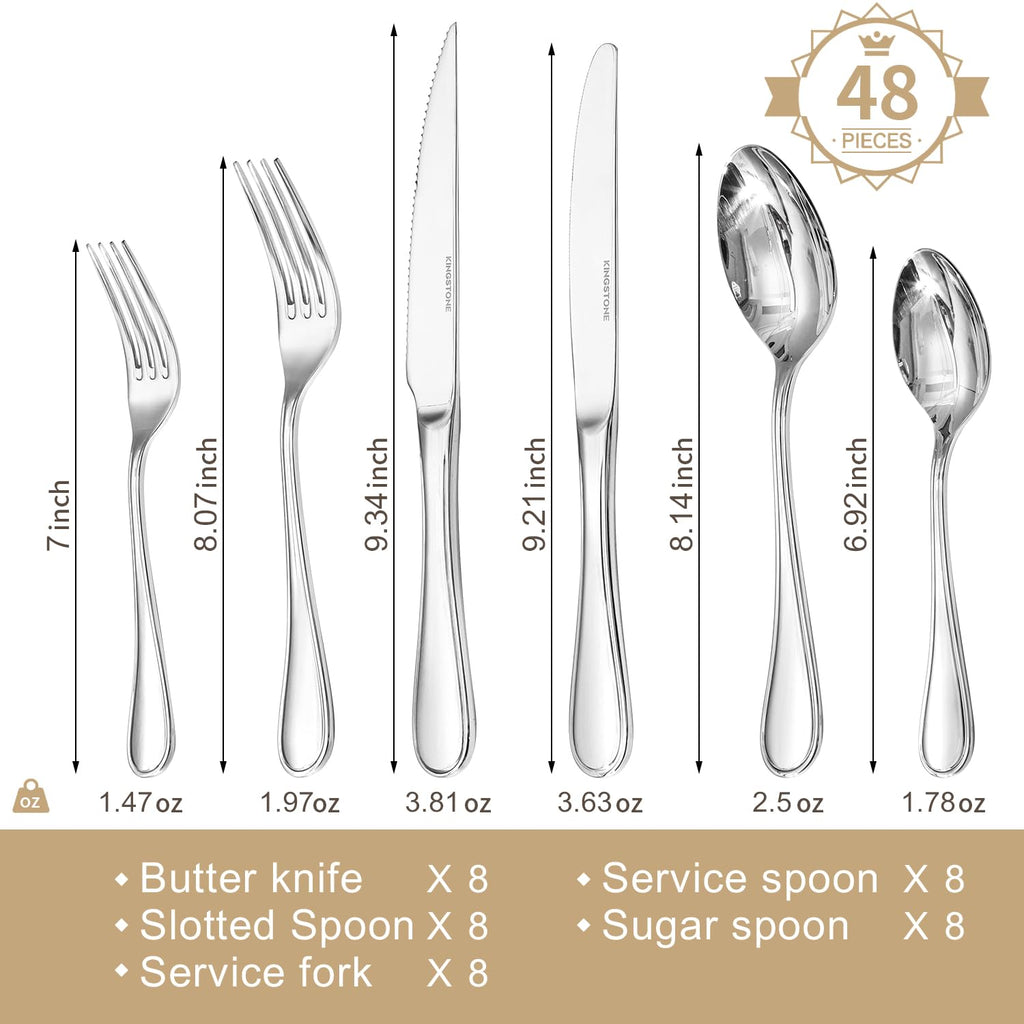 48 Piece Silverware Set for 8 with Steak Knives, 18/10 Stainless Steel