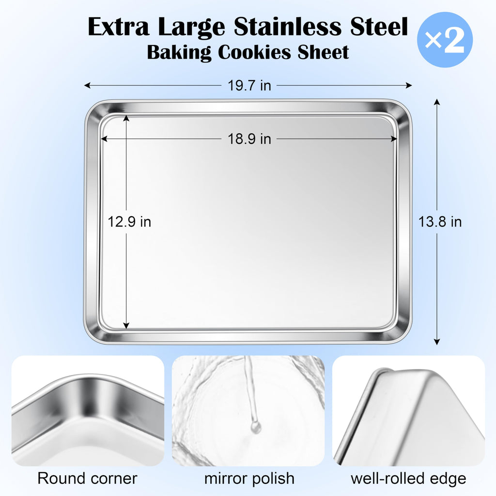 E-far Large Baking Sheet Set of 2, 20"x14" Stainless Steel Cookie Sheet