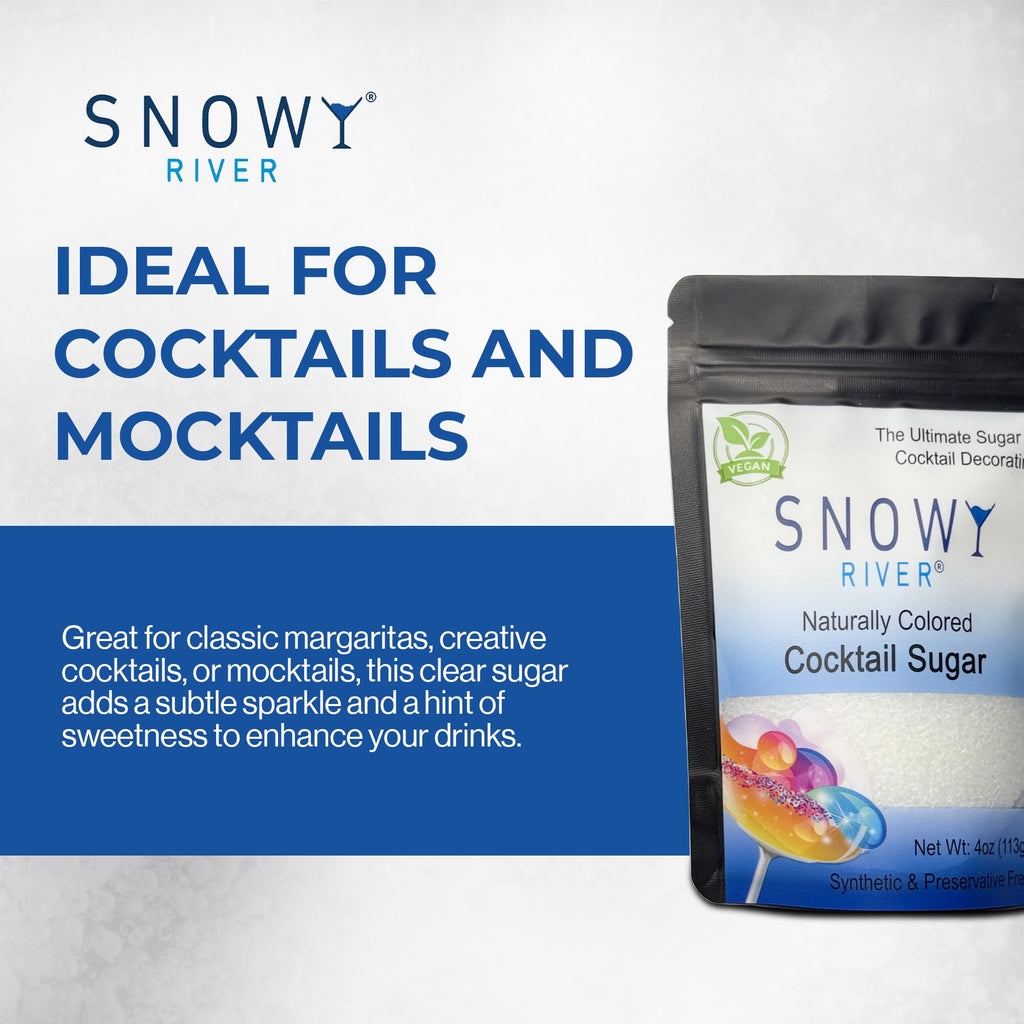 Snowy River Natural Cocktail Sugar Rimmer - Kosher Certified Naturally Colored Beverage Rimming Sugar for Cocktails, Margaritas, Drinks (Clear, 4 Ounce)