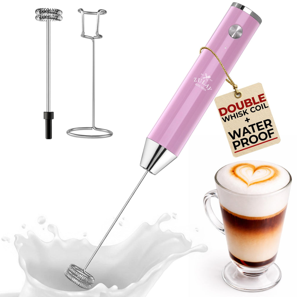 Zulay Kitchen Powerful Milk Frother Wand With Duracell Batteries - Ultra Fast Handheld Drink Mixer - Electric Whisk Foam Maker for Coffee, Lattes, Cappuccino & Matcha - Z1 Motor - Aqua