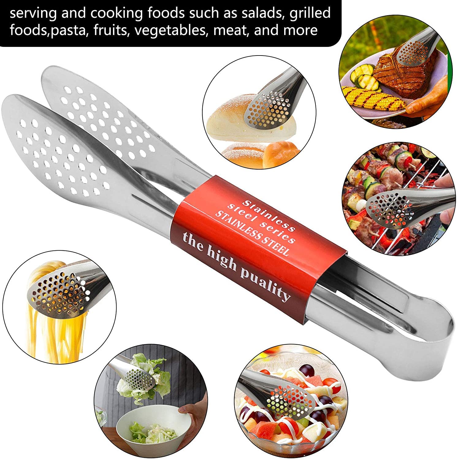 6 Pack Buffet Tongs,Stainless Steel Serving Tongs Serving Utensils 9Inch