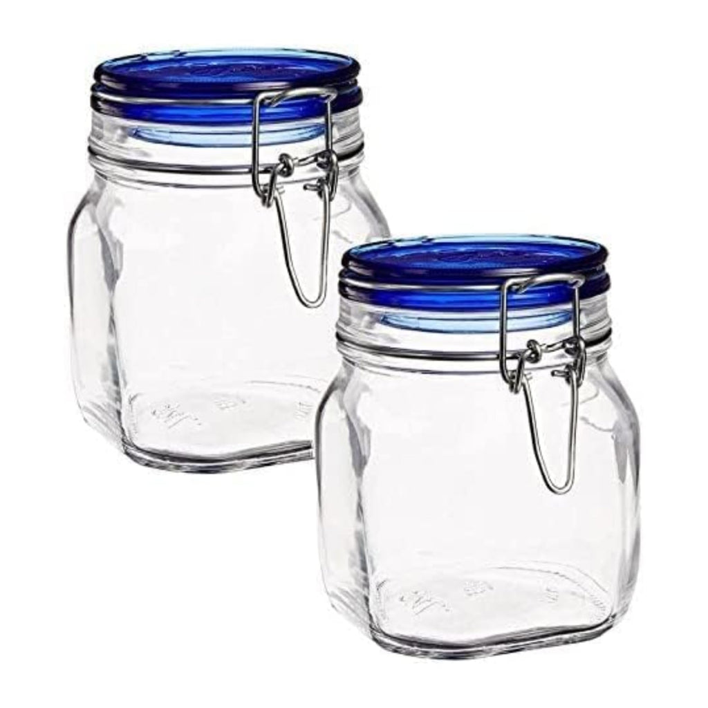 Bormioli Rocco Fido Collection, 2 Pack, 17 Oz. Food Storage Glass Jars, Airtight Rubber Seal & Glass Lid, With Stainless Wire Clamp, Made In Italy.