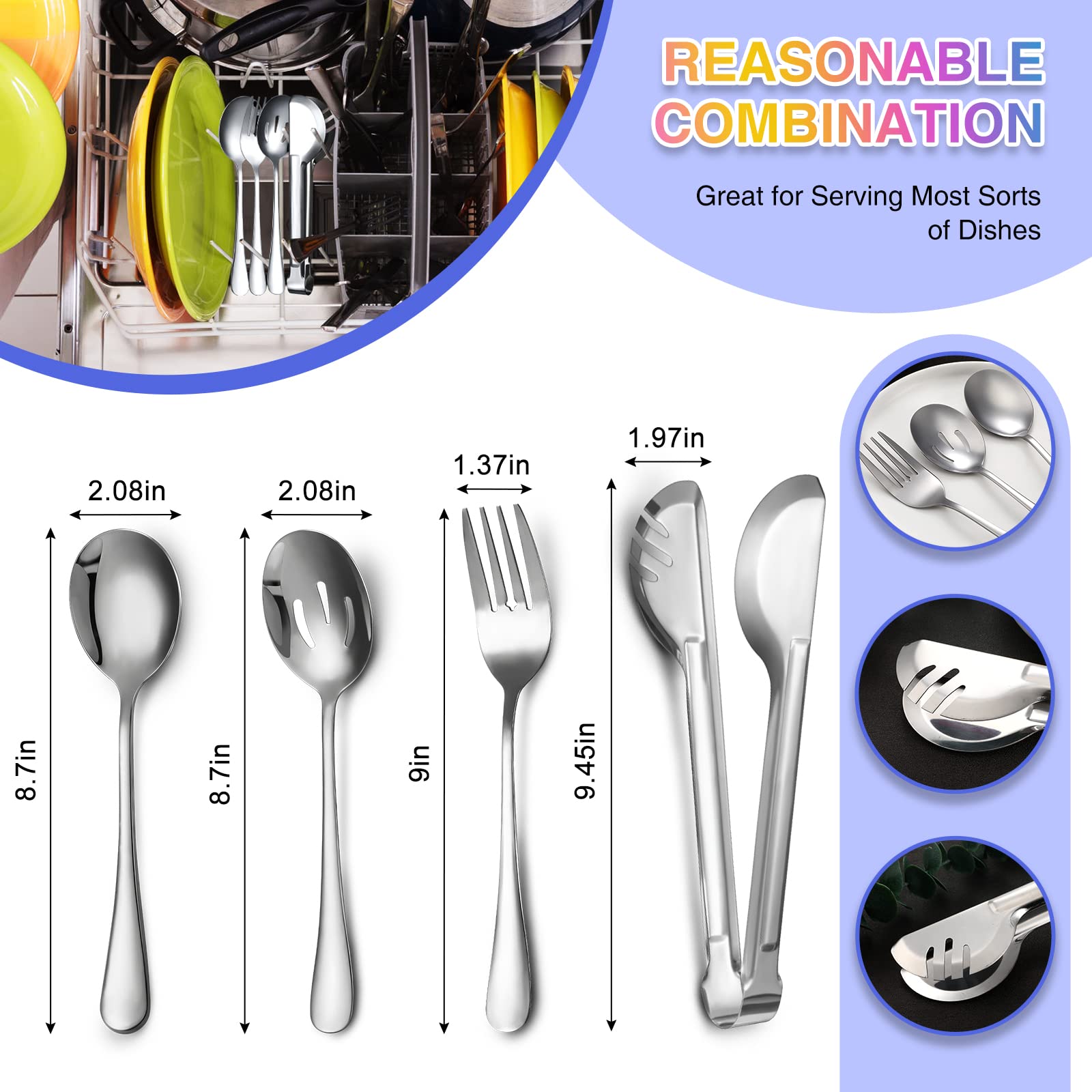 Patelai 15 Pieces Silver Serving Utensil Set, Stainless Steel Buffet