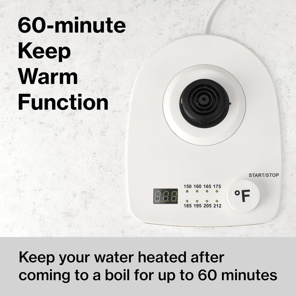1.0L 1500W Gooseneck Electric Kettle - Stainless Steel Interior - Rapid-Boil - Auto Shut-Off, Boil-Dry Protection, Temperature Control, LED Indicator - White by The Display Guys