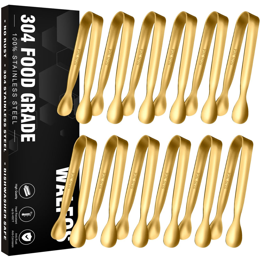Walfos tongs for cooking, All Metal Kitchen Tongs 600℉ Heat Resistant, Heavy Duty Locking Tongs 2-piece 12 Inch