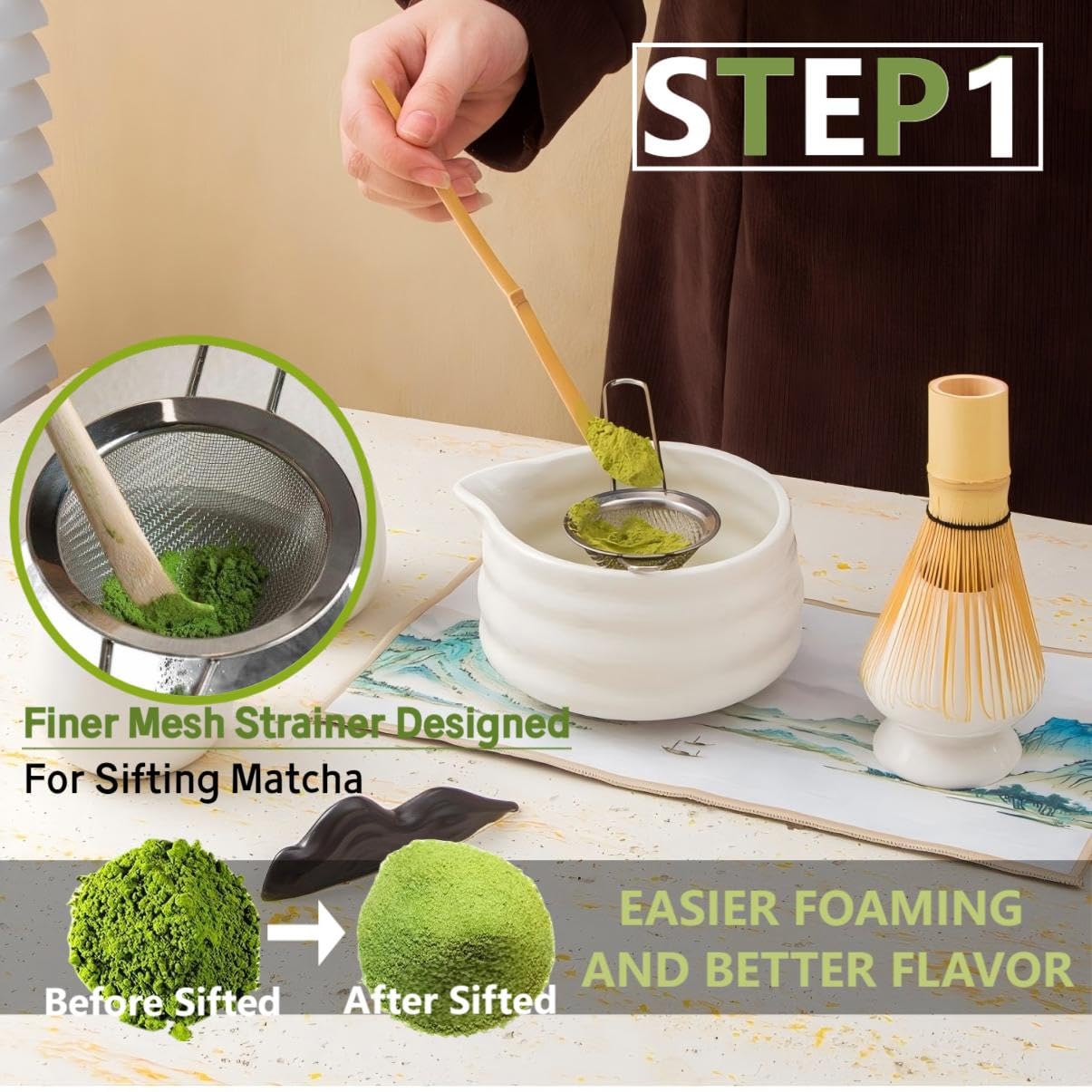 Matcha Tools ，Matcha Whisk Holder， Matcha Chasen Whisk Stand ，Ceramic Holder ，Matcha Bowl ，Traditional Japanese Tea Ceremony Starter (Bamboo whisk)