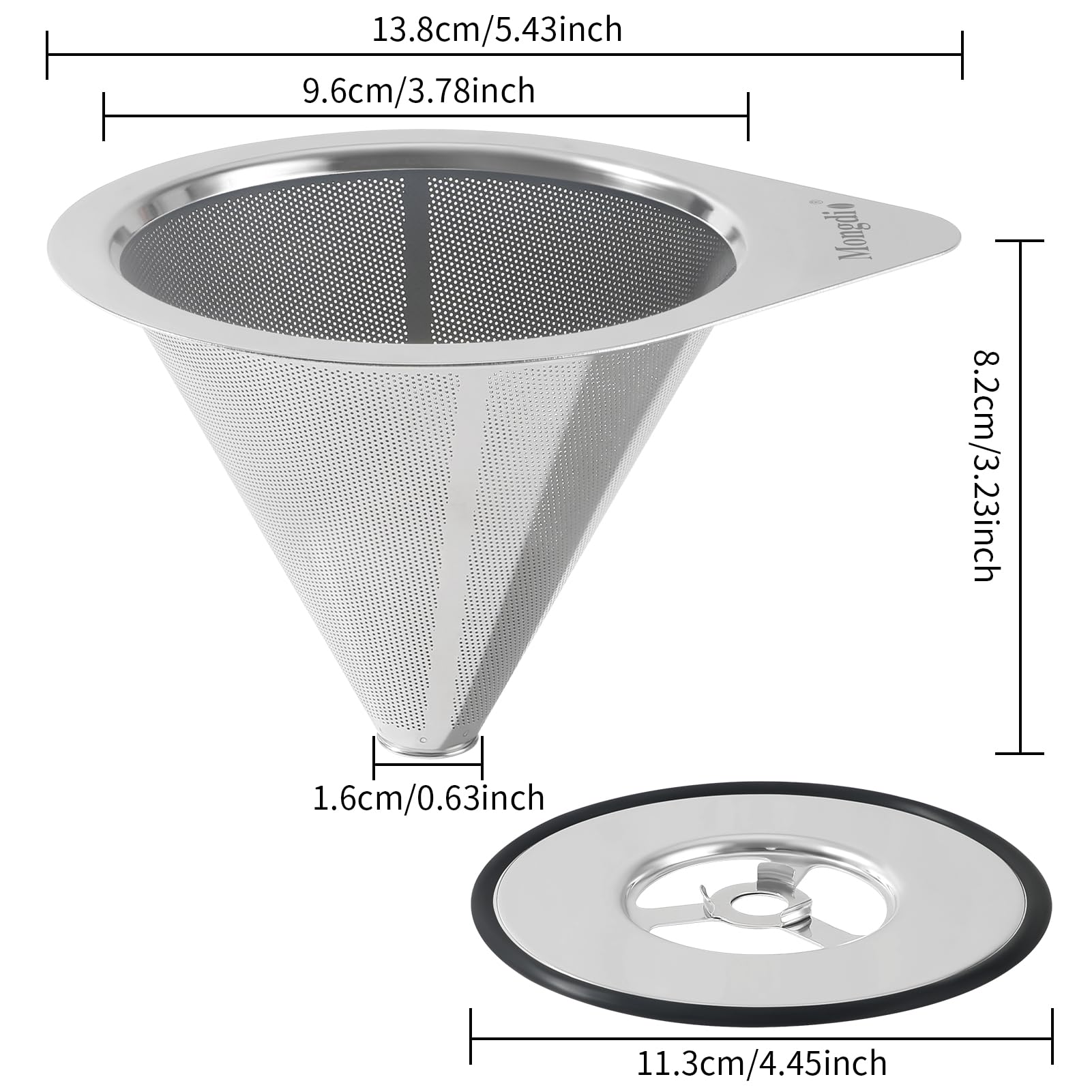Mongdio Pour Over Coffee Dripper, Stainless Steel Coffee Dripper, Reusable Metal Coffee Filter, Double Mesh Design of Pour Over Coffee Maker with Removable Base, 1-2 Cups