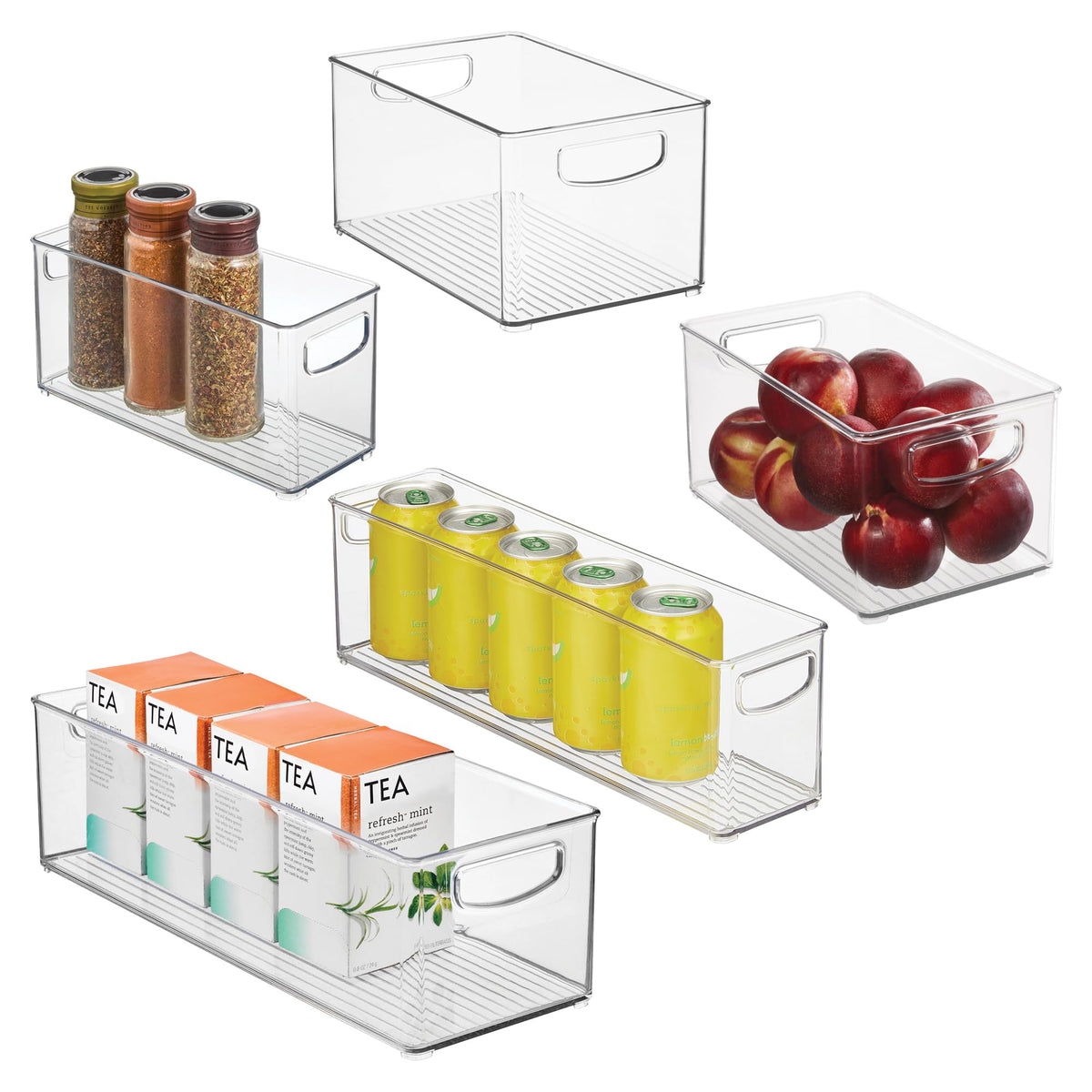 iDesign Stackable Pantry Bins with Handles, 4 Different Sizes, 4 Pack, Clear, Made in USA