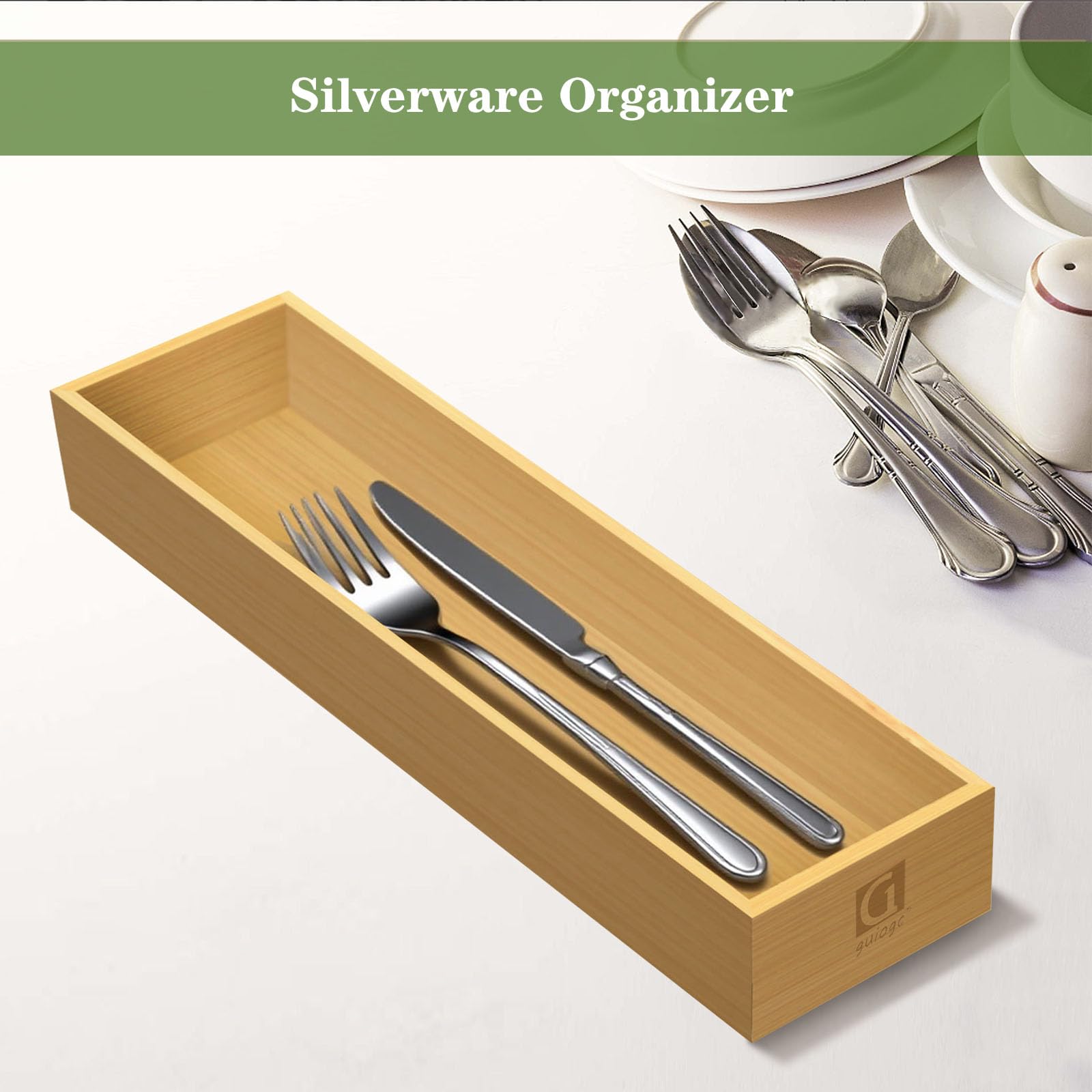 guiogc Bamboo Drawer Silverware Organizer 11.5" x 3.15" x 1.8" Set of 2