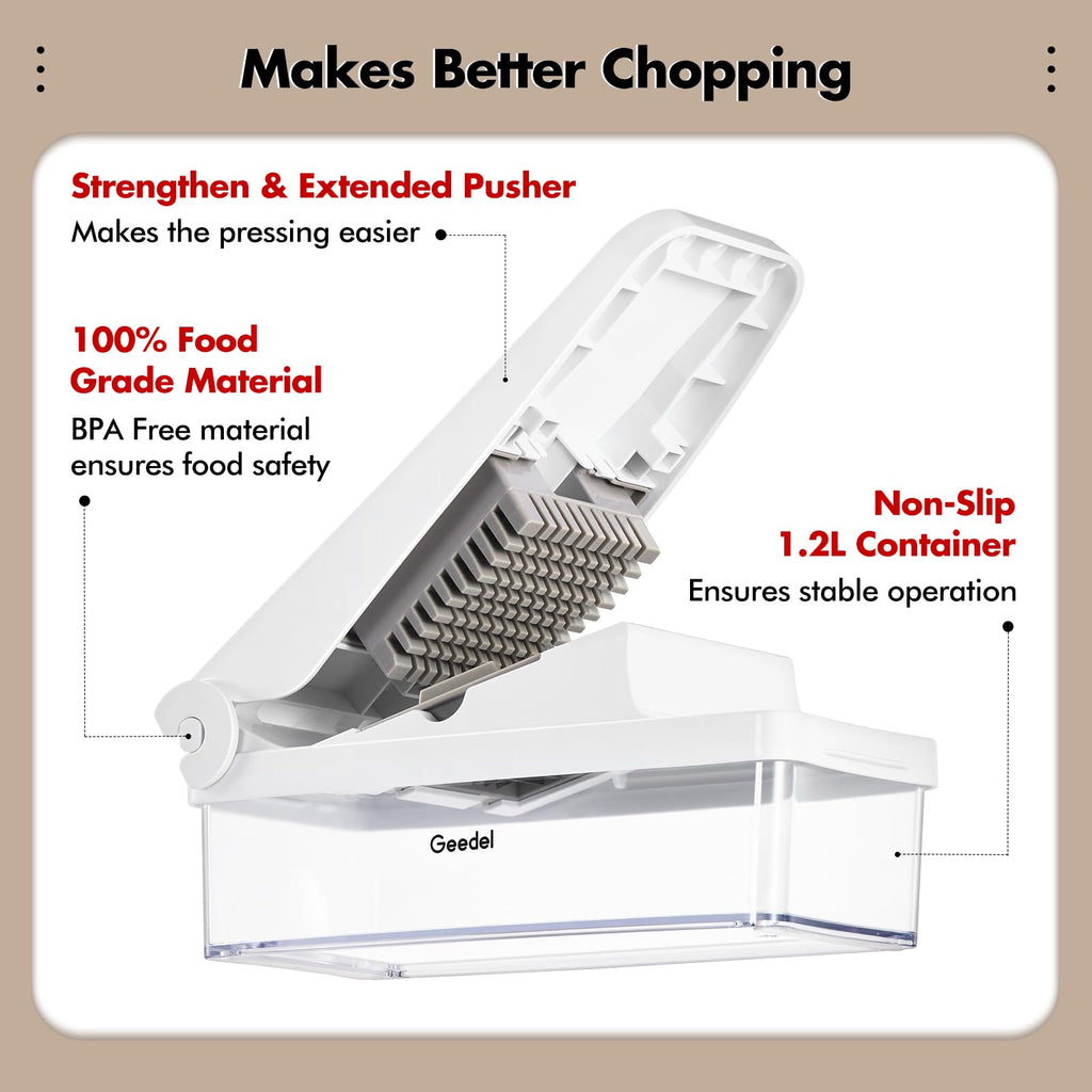 Geedel Vegetable Chopper with Container, 4 in 1 Food Chopper Veggie Slicer