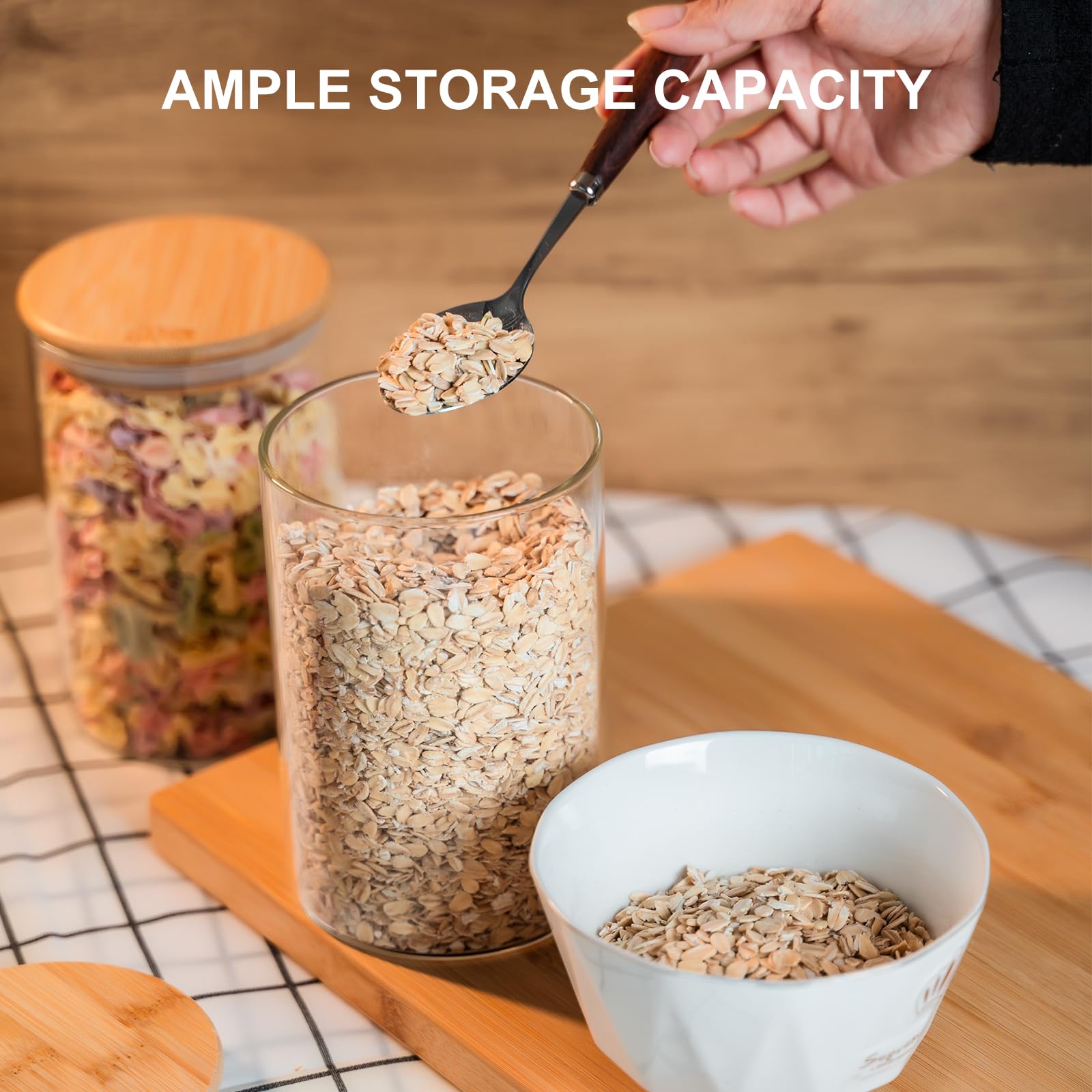 Liuruiyu Glass Food Storage Jars 6-Pack 37oz - 4x6 in-Clear Glass Food Canisters with Bamboo Lid Airtight For Serving Tea, Coffee, Flour, Sugar, Candy, Cookie, Spice and More (Circular)