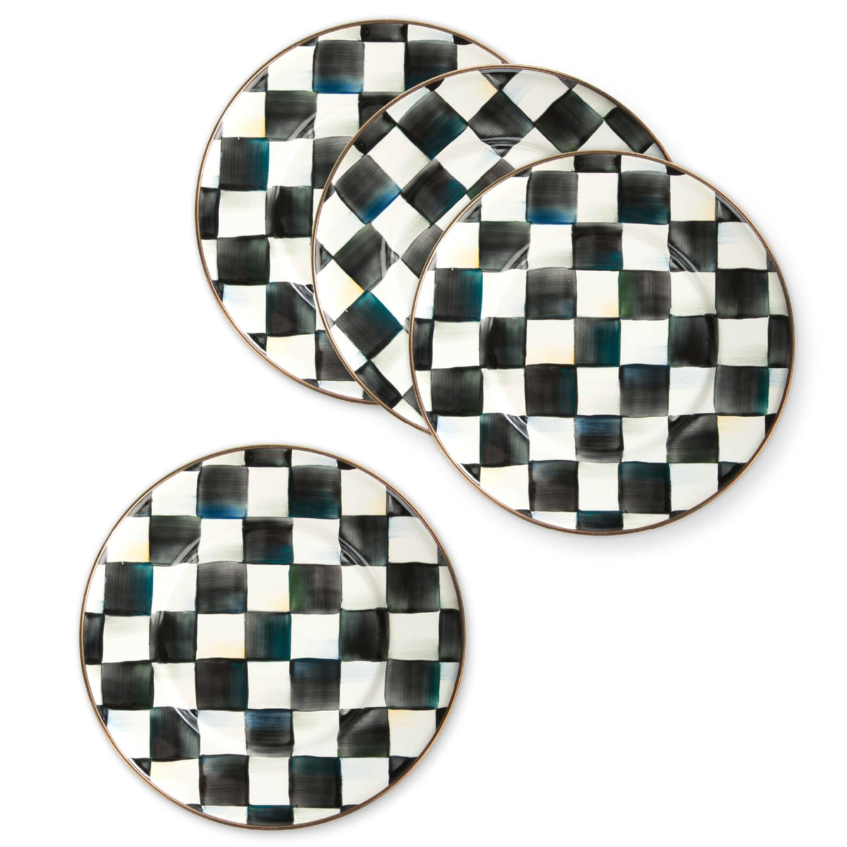 MACKENZIE-CHILDS Enamel Dessert Plate Set, Black-and-White Courtly Check