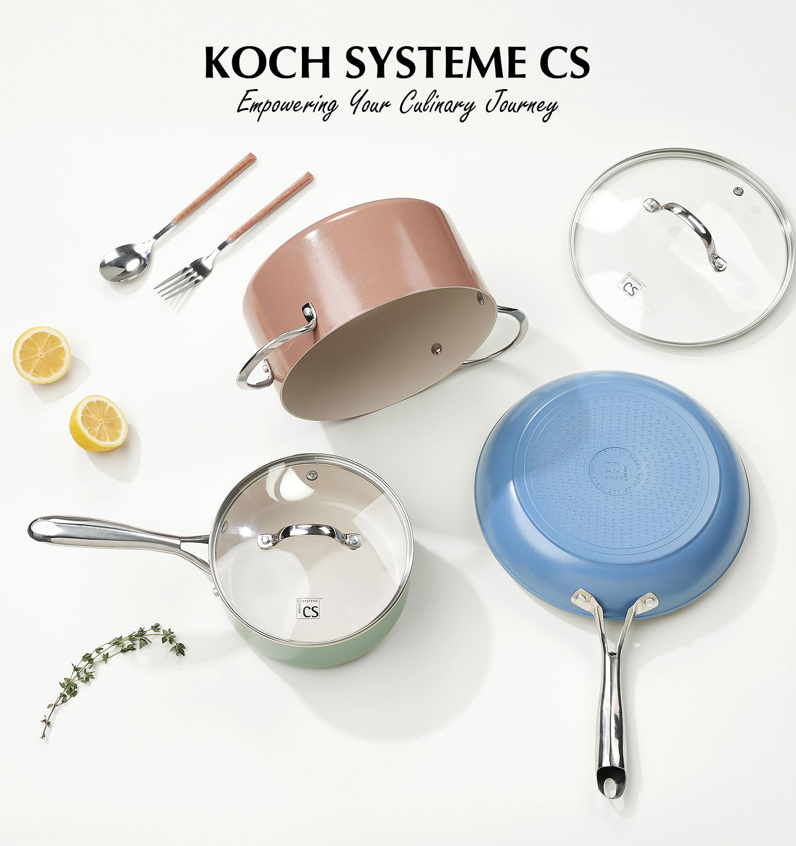 KOCH SYSTEME CS 10 Inch Ceramic Frying Pan with Lid, Non Stick Frying Pan with Stainless Steel Handle, Ceramic Skillet for Cooking, Induction Compatible Skillet, PTFE & PFOA Free, Oven Safe, Green