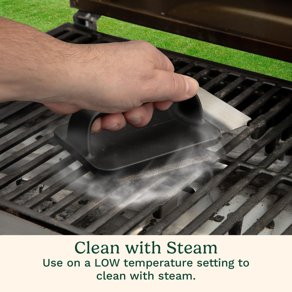 Cuisinart 5-Piece Grill & Griddle Scrubber Set, Bristle Free Stainless Steel 3 Steam Cleaning Sponges with Water Tray, Perfect for Grill & Griddle Cleaning Easy Stain Remover, BBQ & Camping Tool