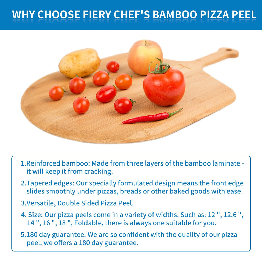 Fiery Chef 16" Bamboo Pizza Peel with 8 Slice Grooves, 23.6" x 16"