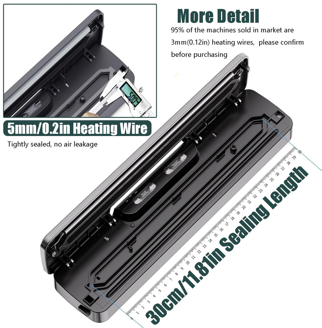 Compact Food Saver Vacuum Sealer Machine 100 Times Consecutive Works | 5mm Sealing Wire | 5 Food Modes | Portable Dry&Moist Multi-Functional Storage with 10 Vacuum Seal Bags