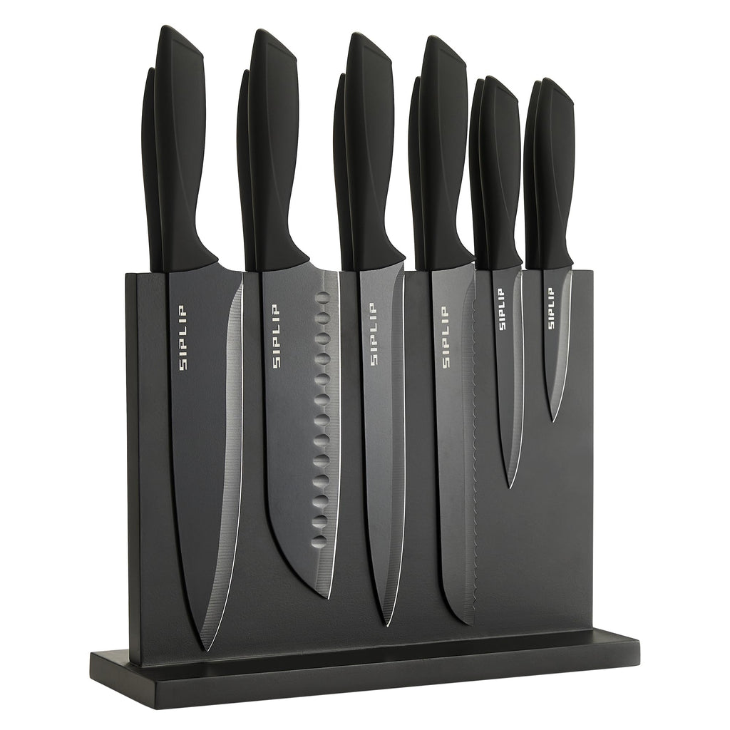 SipLip Kitchen knife set with Magnetic knife holder, 15 pieces high carbon stainless steel sharp kitchen knife set including chef's knife, bread knife, serrated steak knife set