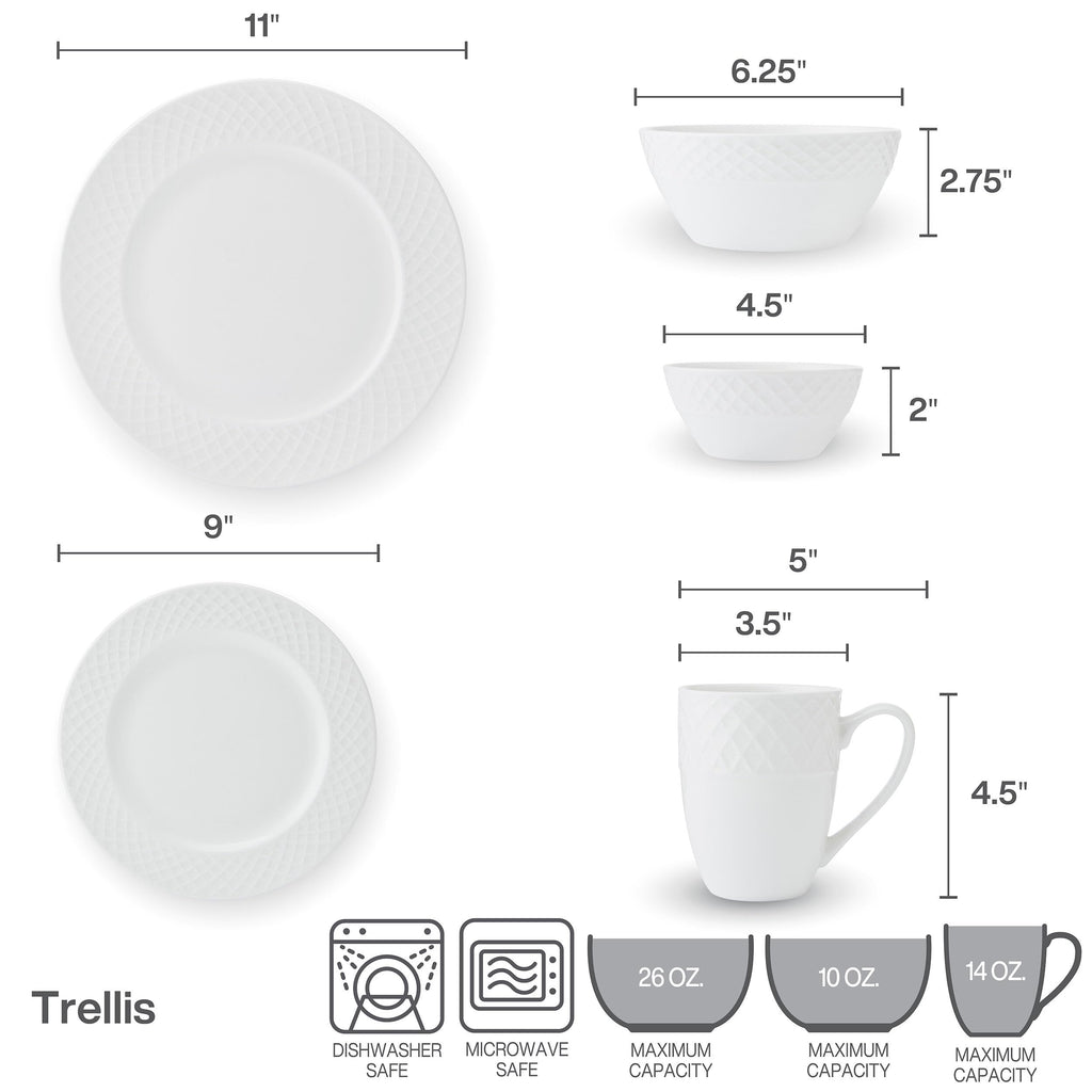 Mikasa Trellis Bone China Lightweight Chip Resistant 40 Piece Dinnerware Set, Service for 8