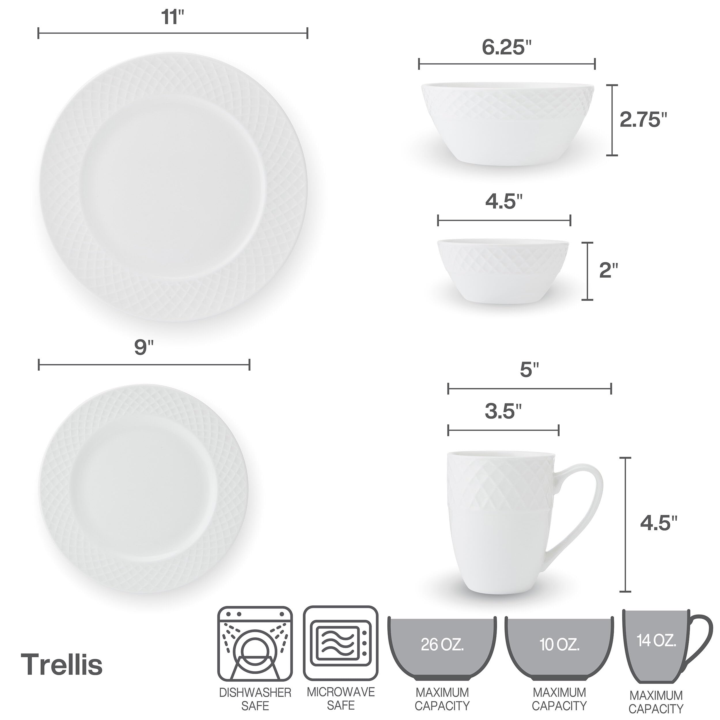 Mikasa Trellis Bone China Lightweight Chip Resistant 40 Piece Dinnerware Set, Service for 8