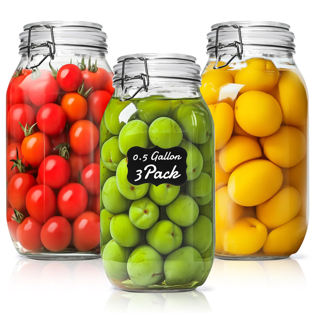 ComSaf Ribbed Glass Pantry Jars with Airtight Lids 34 oz 3 Pack Coffee