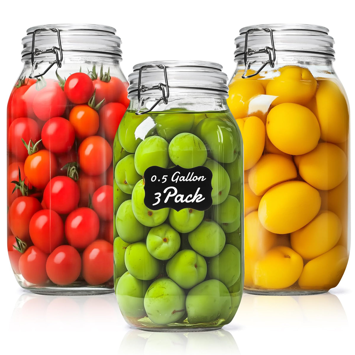 ComSaf Ribbed Glass Pantry Jars with Airtight Lids 34 oz 3 Pack Coffee
