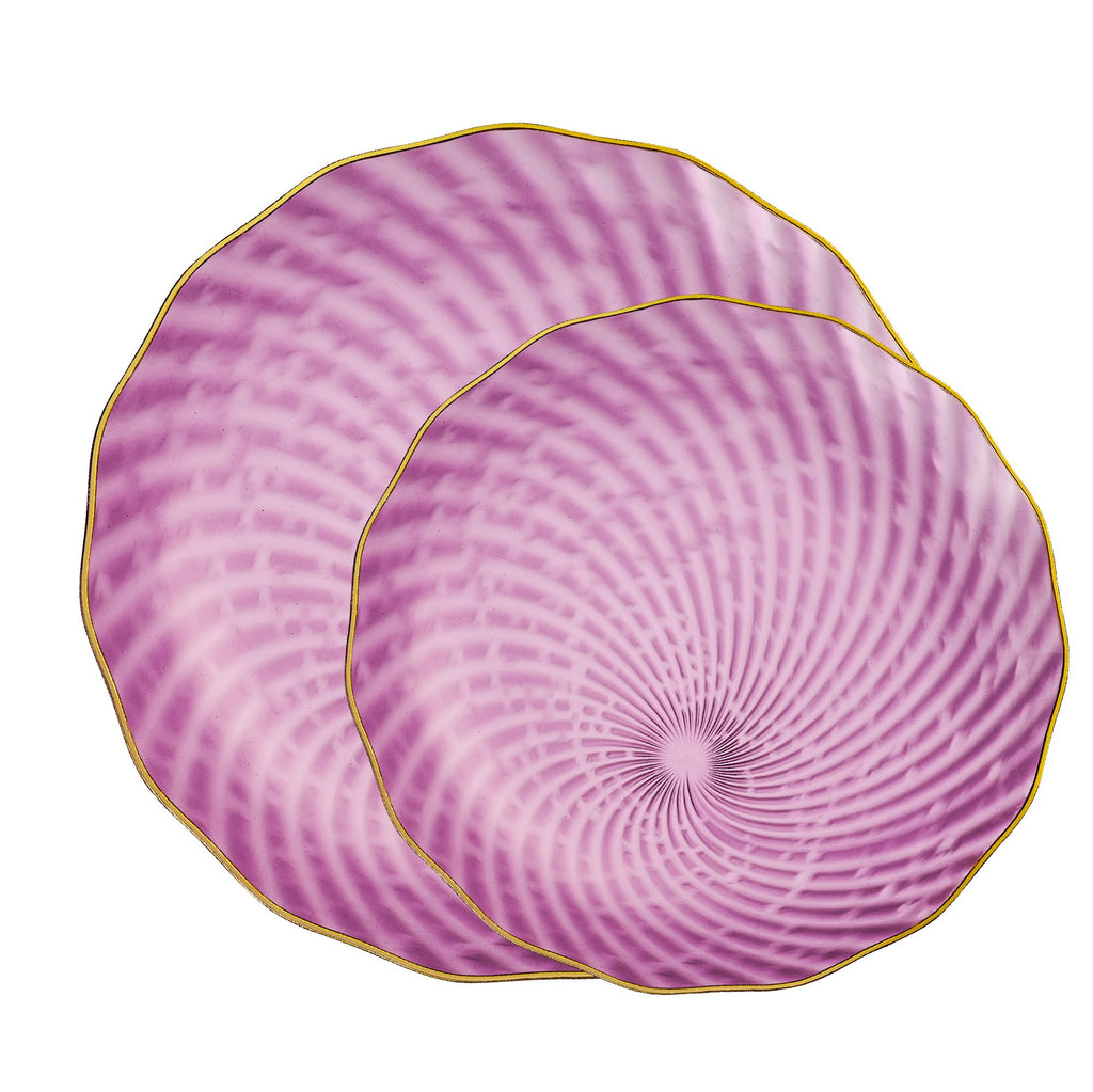 PLASTICPRO 60 Pack Plastic Plates Set of 30-10 inch Plates and 30-7 inch Plate, Elegant Clear Pink Spiral and Gold Rim Disposable Fancy Dishes Heavyweight