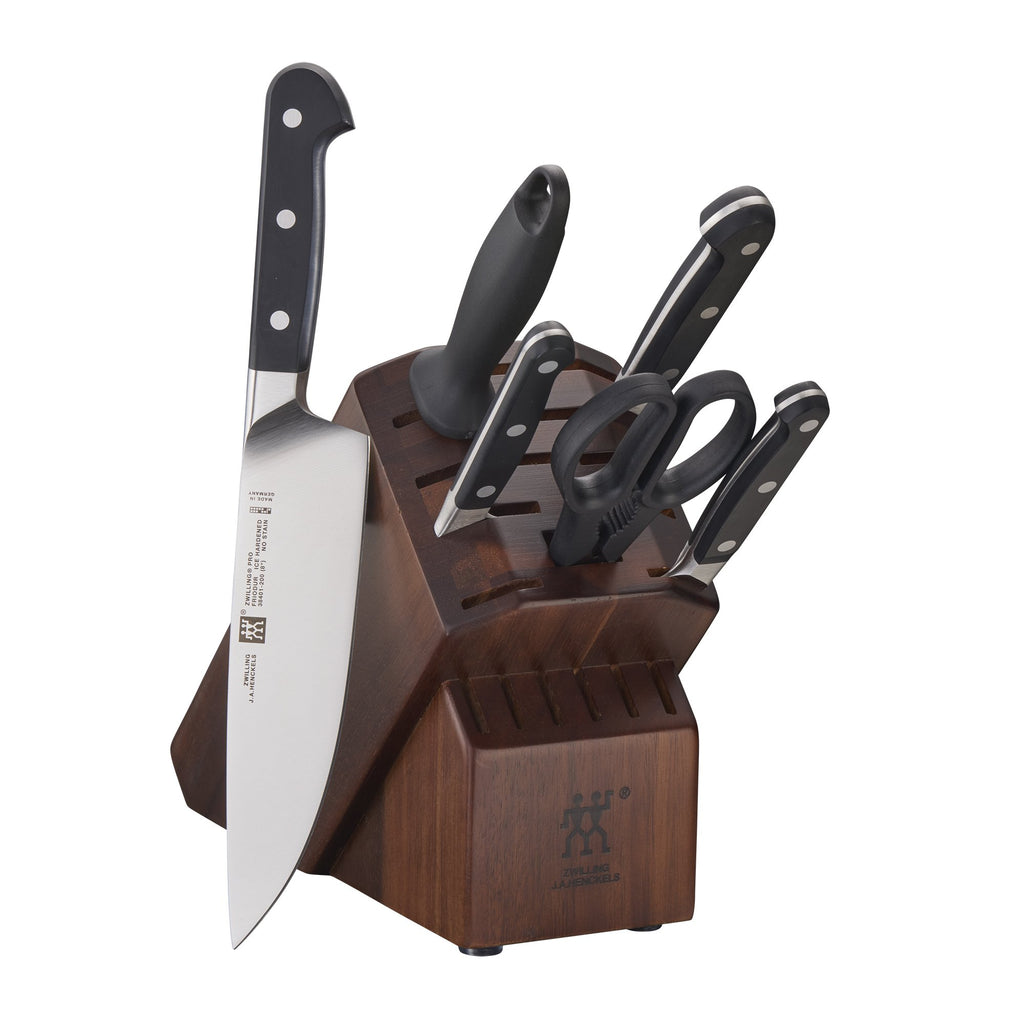 ZWILLING Pro 7-Piece Razor-Sharp German Knife Block Set with Bonus Sharpener, Made in Company-Owned German Factory with Special Formula Steel perfected for almost 300 Years, Dishwasher Safe