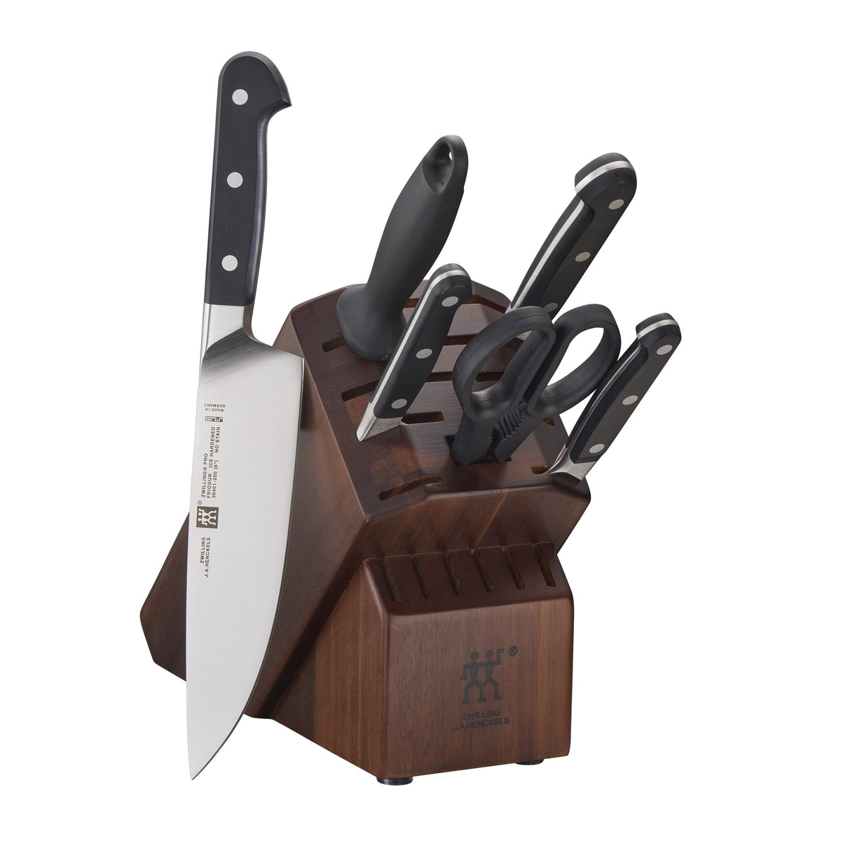 ZWILLING Pro 7-Piece Razor-Sharp German Knife Block Set with Bonus Sharpener, Made in Company-Owned German Factory with Special Formula Steel perfected for almost 300 Years, Dishwasher Safe