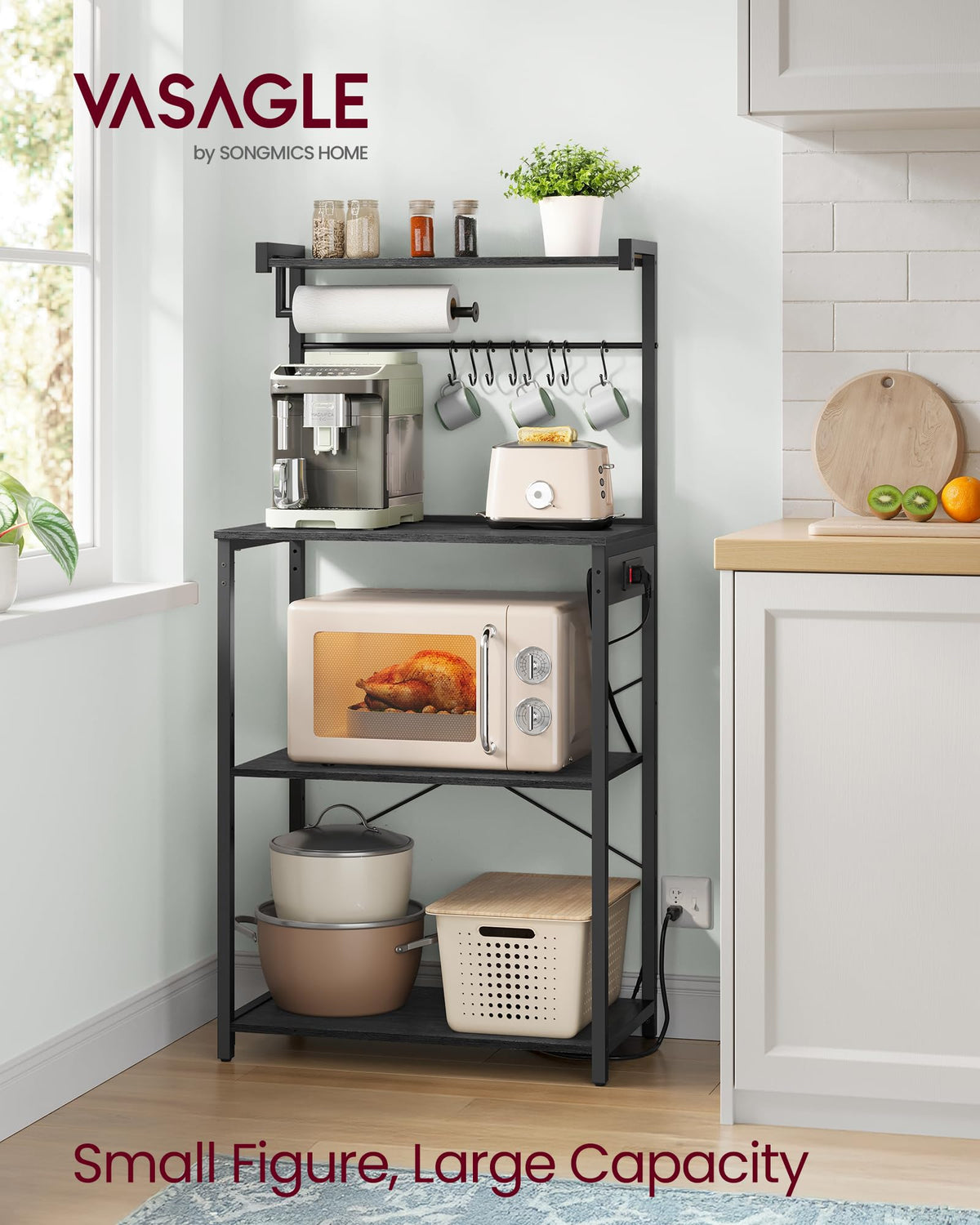 VASAGLE 4-Tier Kitchen Bakers Rack with Power Outlet, 23.6-Inch Wide