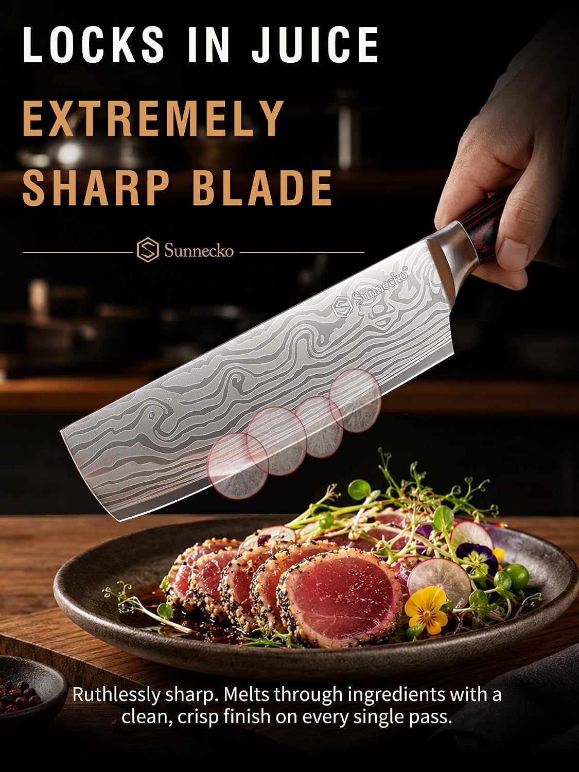 Sunnecko Nakiri Knife - 11.5" Kitchen Knife for Meat Cleaver and Vegetable Chopping, 12° Edge Razor Sharp High Carbon Stainless Steel Asian Chef Knife with Sheath, Kitchen Gift for Home Cooks Men
