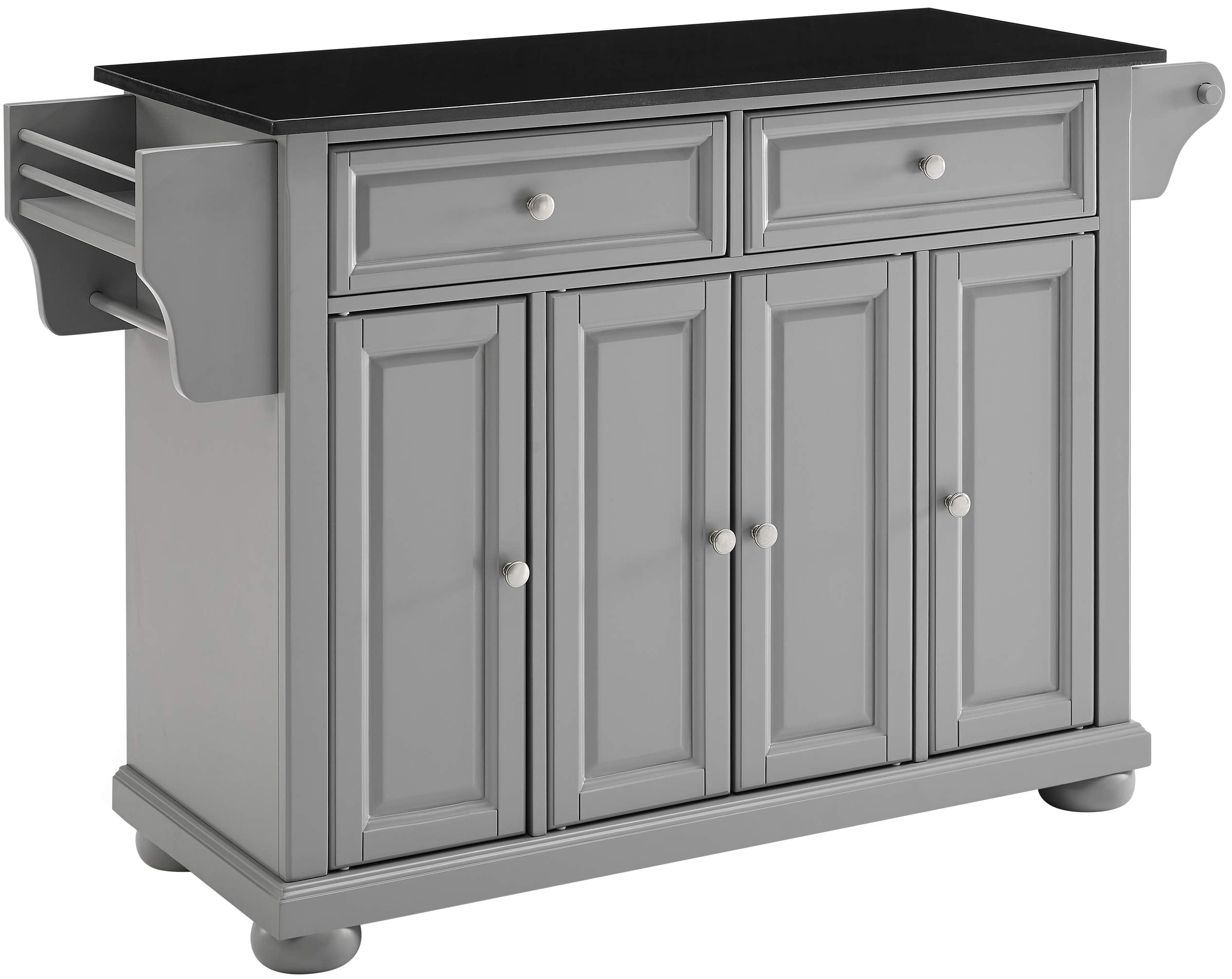 Crosley Furniture Alexandria Granite Top Rolling Kitchen Island Storage Cart, Microwave Stand, Spice Rack, Gray