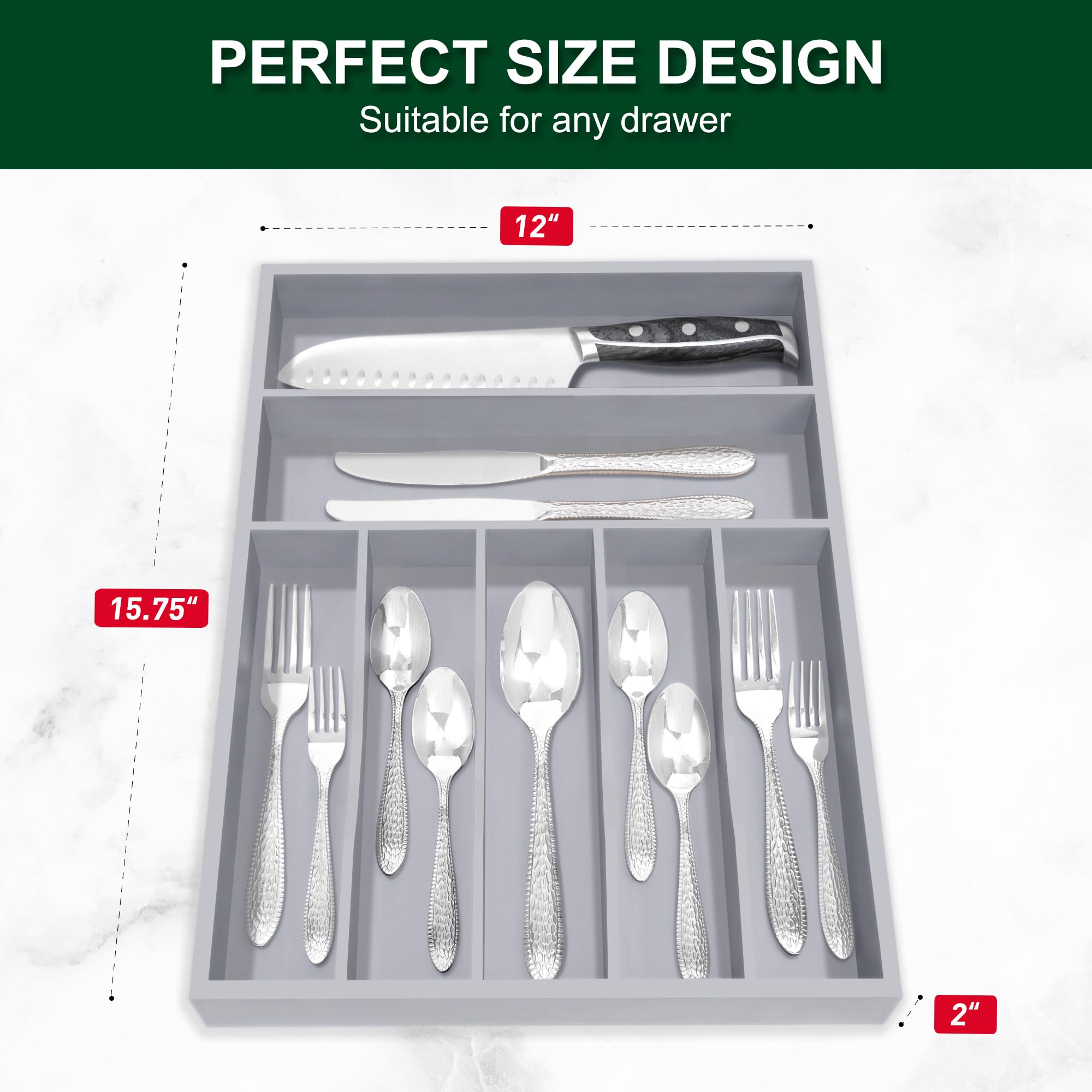 Utensil Organizer 13'' Silverware Drawer Organizer Cutlery Kitchen Bamboo