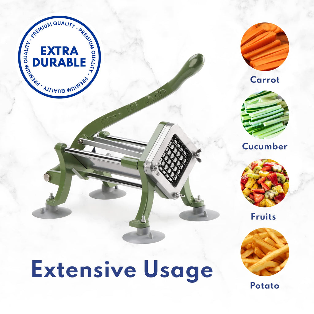 New Star Foodservice Commercial Grade French Fry Cutter with Complete Combo Sets, Die Cast Iron and 18/8 Stainless Steel, 1/4-Inch, 3/8-Inch, 1/2-Inch, 6-Wedge, and 8-Wedge Replacement Blades