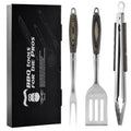 Grilaz Stainless Steel BBQ Tool Set with Veined-Dyed Wooden Handles | Heavy Duty Grilling Accessories | 3-Piece Outdoor Barbecue Grill Utensil Set with Spatula, Fork, and Tongs - Ideal Gift for Men…