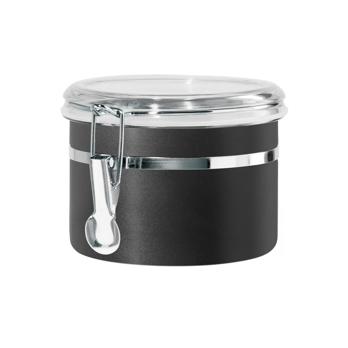 Oggi Stainless Steel Kitchen Canister 26 fl oz - Airtight Clamp Lid, Clear See-Thru Top - Ideal for Kitchen Storage, Food Storage, Pantry Storage. Size 5" x 3.5".