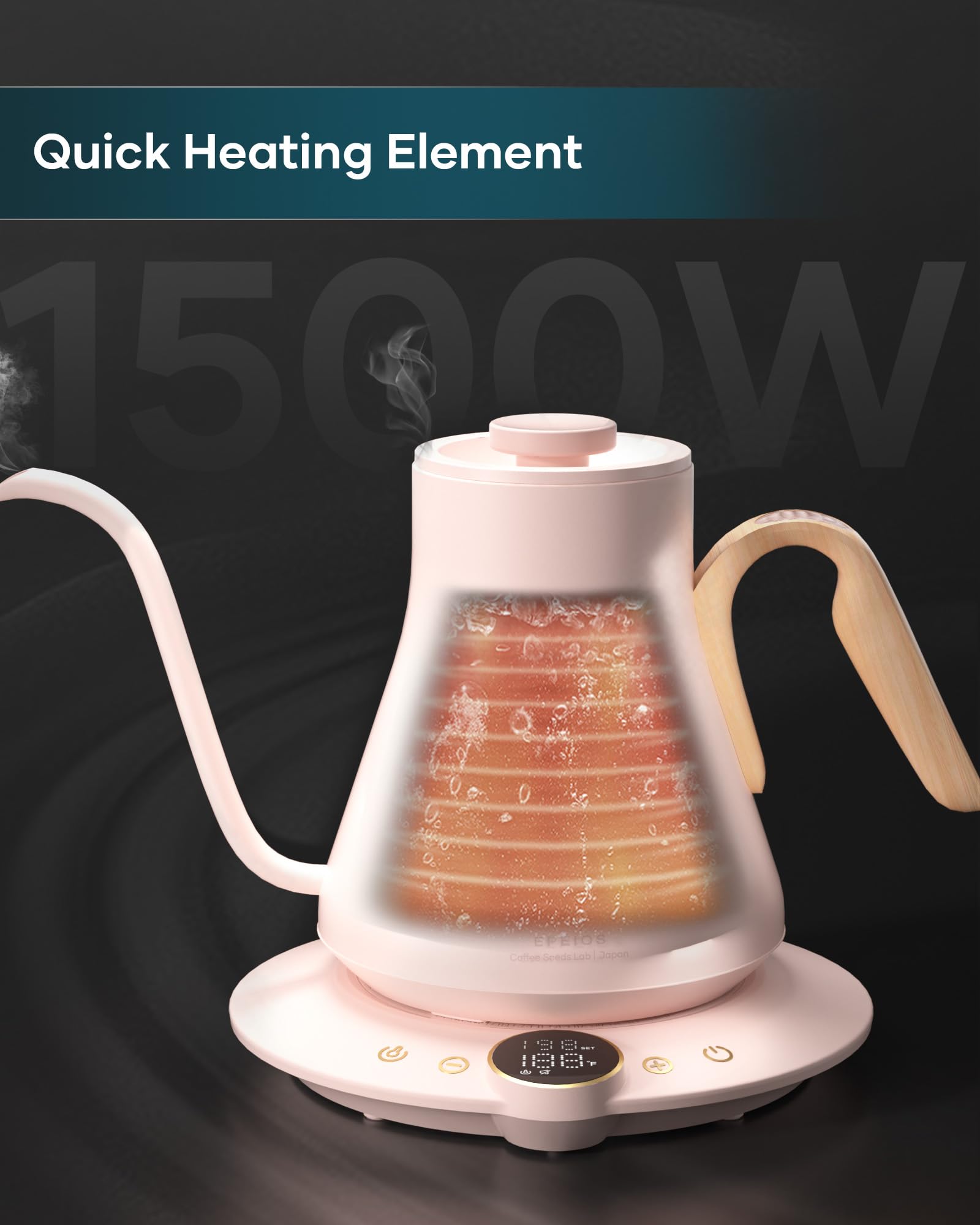 INTASTING Gooseneck Electric Kettle with ±1℉ Temperature Control 0.9 Liter