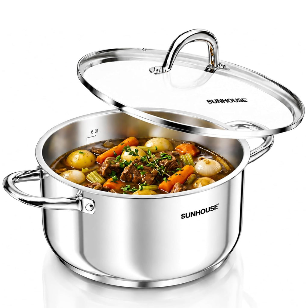 SUNHOUSE 8 Quart Stock Pot with Lid, Stainless Steel Large Pot for Cooking