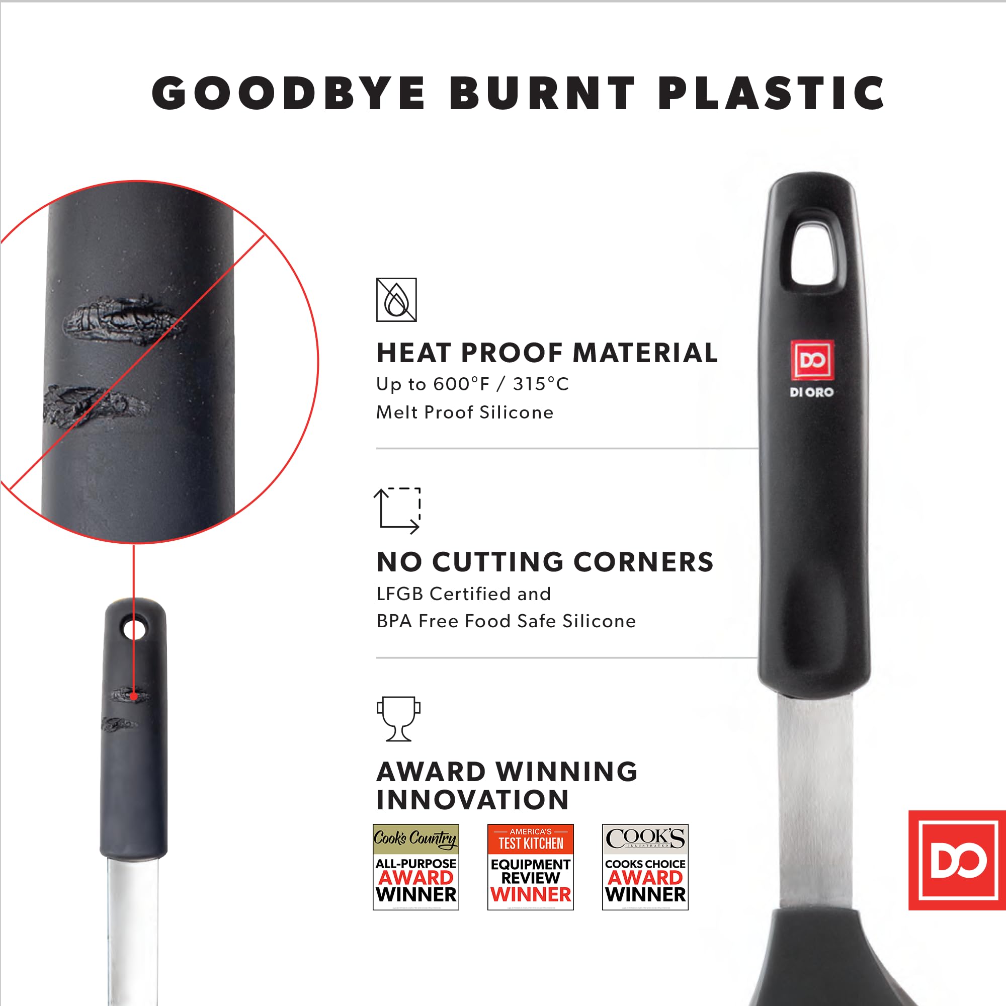 DI ORO Silicone Turner Spatula Set - 600F Heat Resistant, 3-Pc