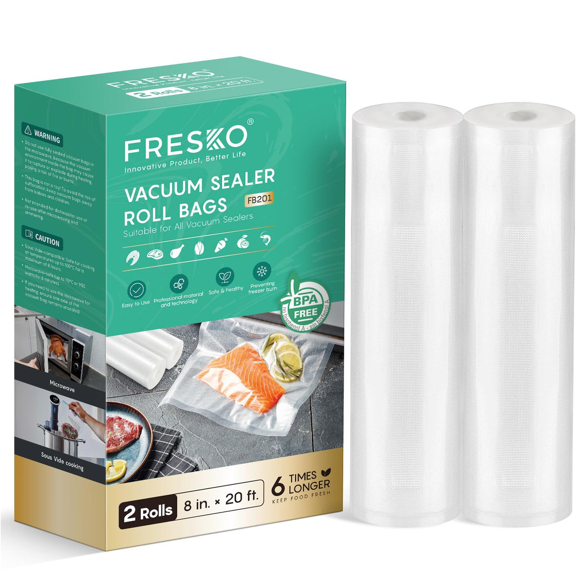 FRESKO Vacuum Sealer Bags Rolls 2 Packs 11" x 20'