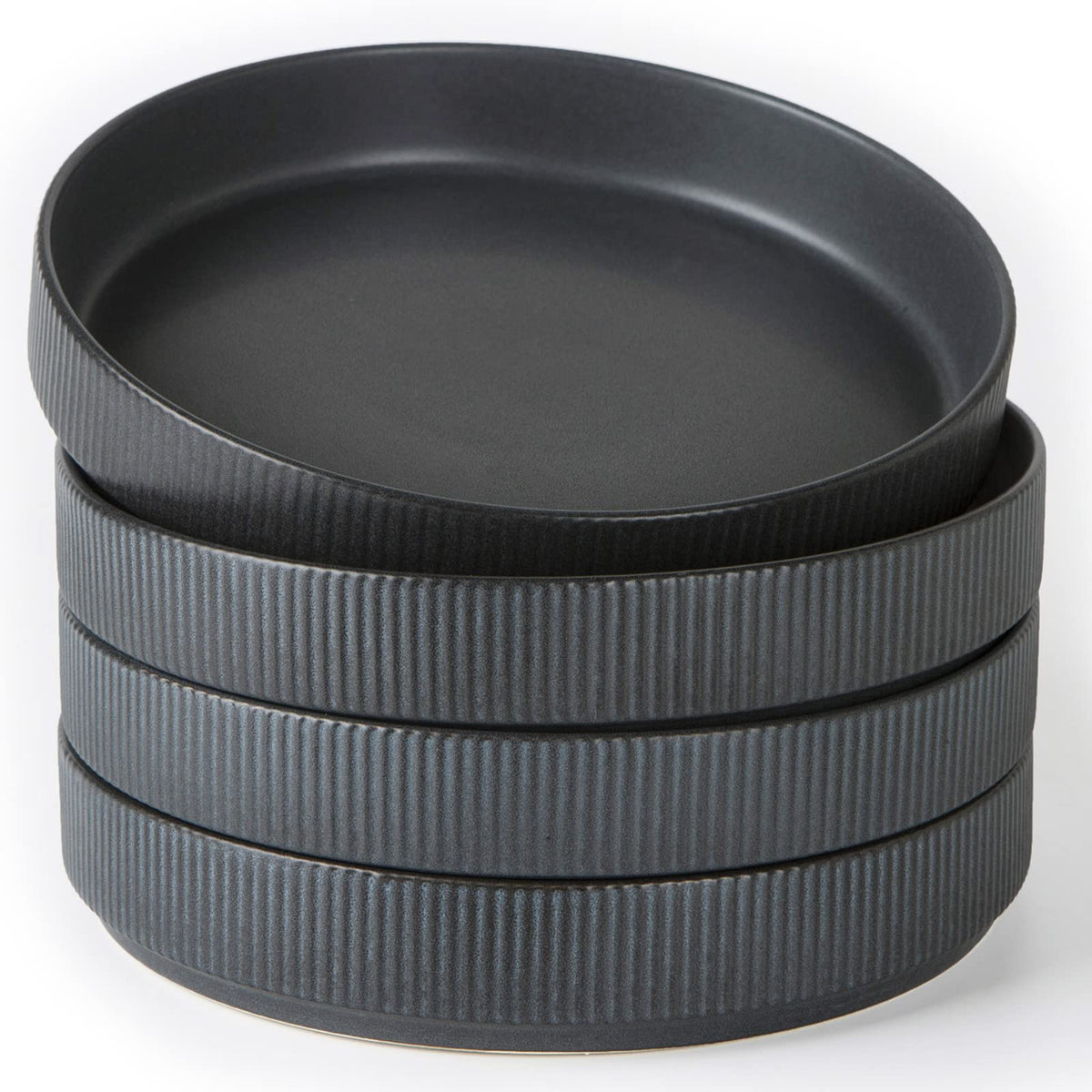 famiware Star 8.25" Pasta Bowls Set of 6, Bowl Plates, Matte Dark Charcoal