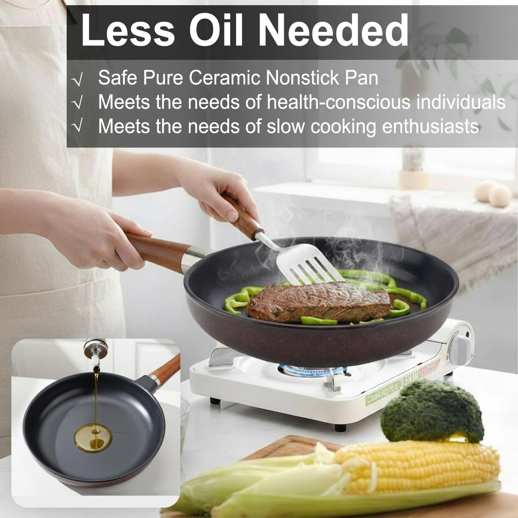 FOTRIC Pure Ceramic Frying Pan, Nonstick 10 Inch Ceramic Skillet (Crafted From Natural Clay Minerals Through Firing), PFAS-Free, Non Toxic/No Coatings Cooking Pan, Induction Pan (Black)