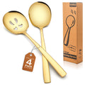 Extra Large Serving Spoons Set of 6-Piece, 11.7-Inch Gold Serving Slotted Spoon x 3 Serving Spoon x 3, Stainless Steel Serving Utensil for Buffet, Parties, Catering - Dishwasher Safe(6-Pack, Gold)