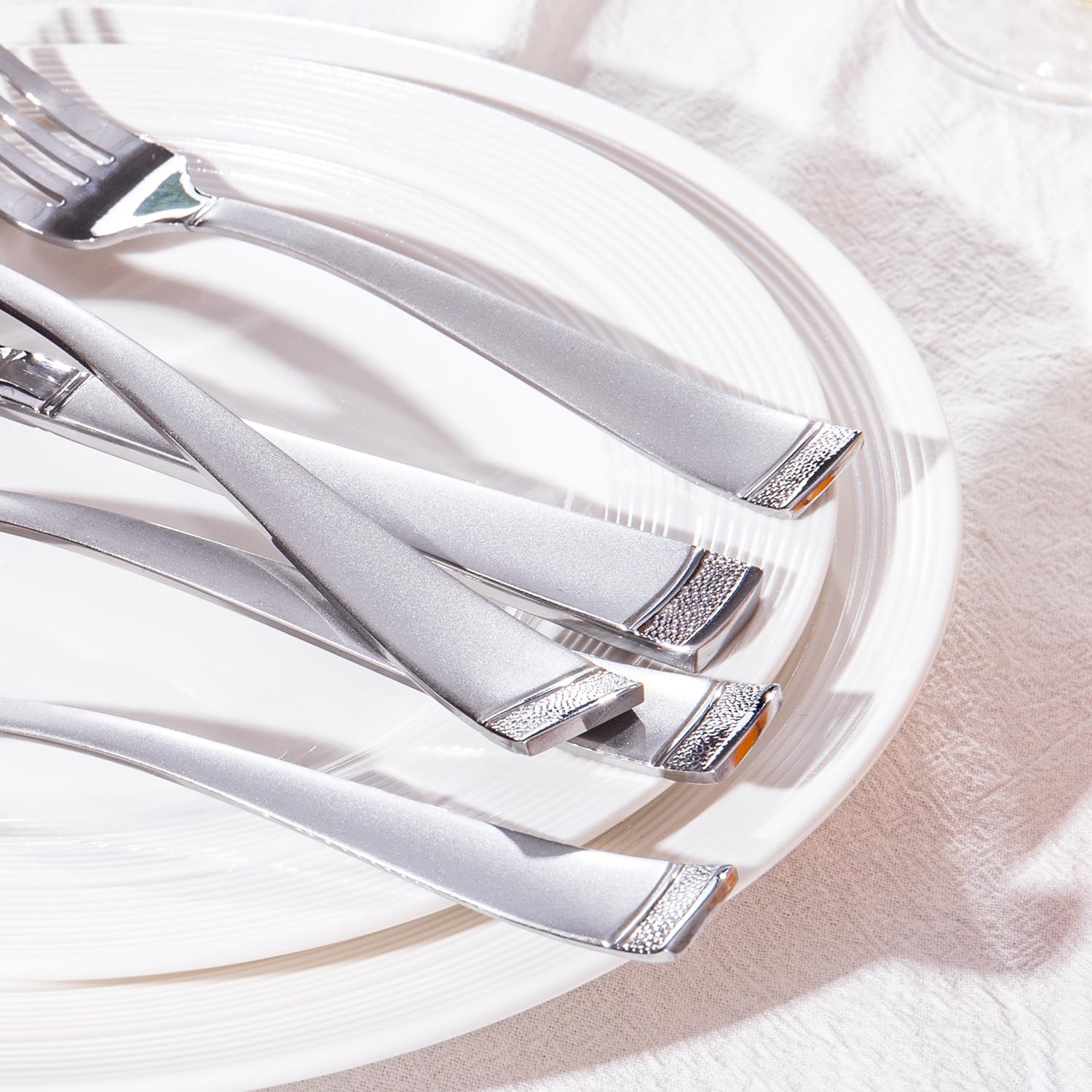 HIKAA 40PCS Matte Handle Silverware Set for 8, Stainless Steel Flatware Set, Modern Design Cutlery Set for Home/Hotel/Wedding, Dishwasher Safe